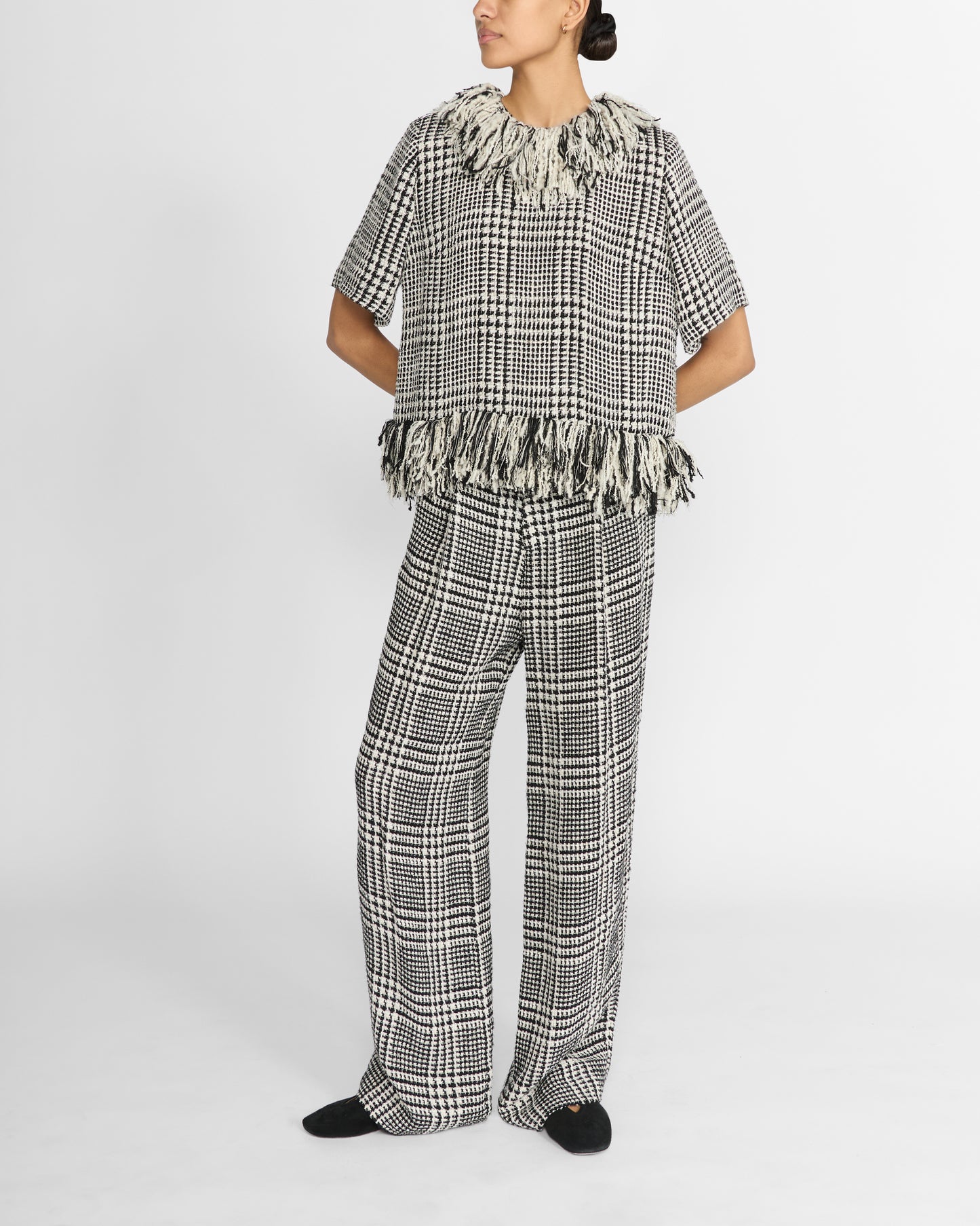 FRINGE TOP IN BLACK & WHITE CHECK