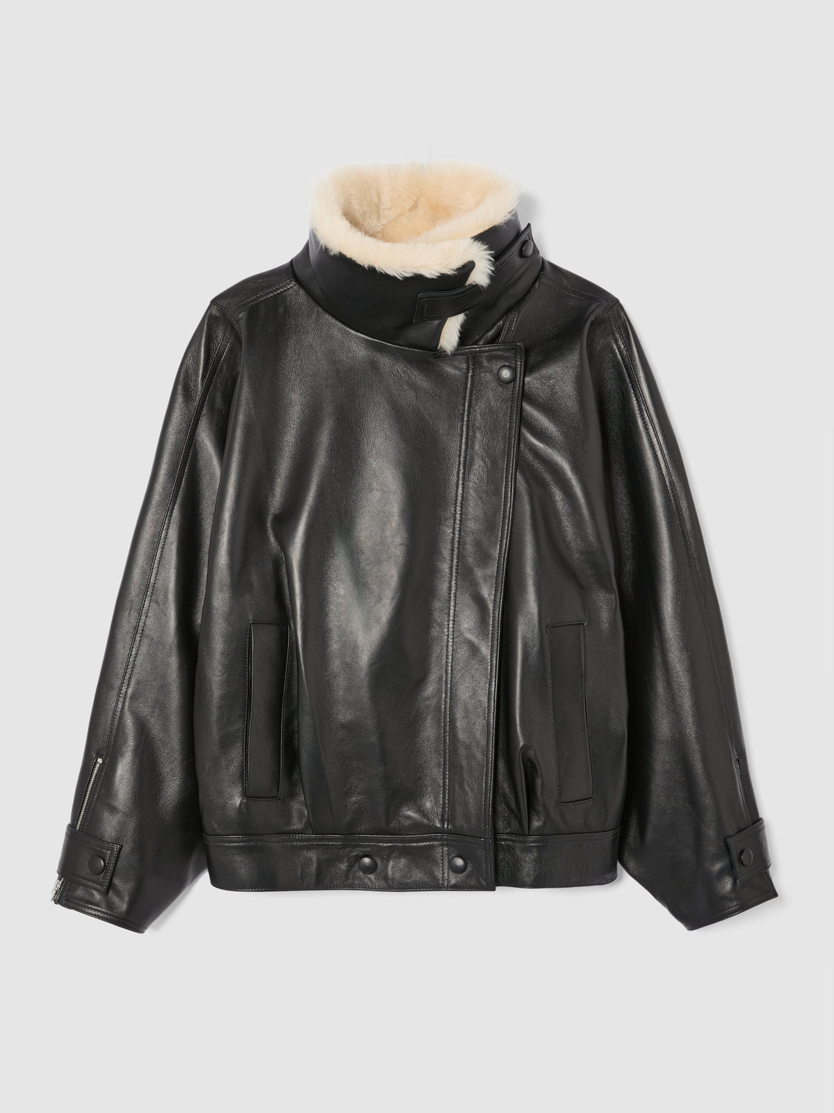 LEATHER JACKET WITH SHEARLING COLLAR
