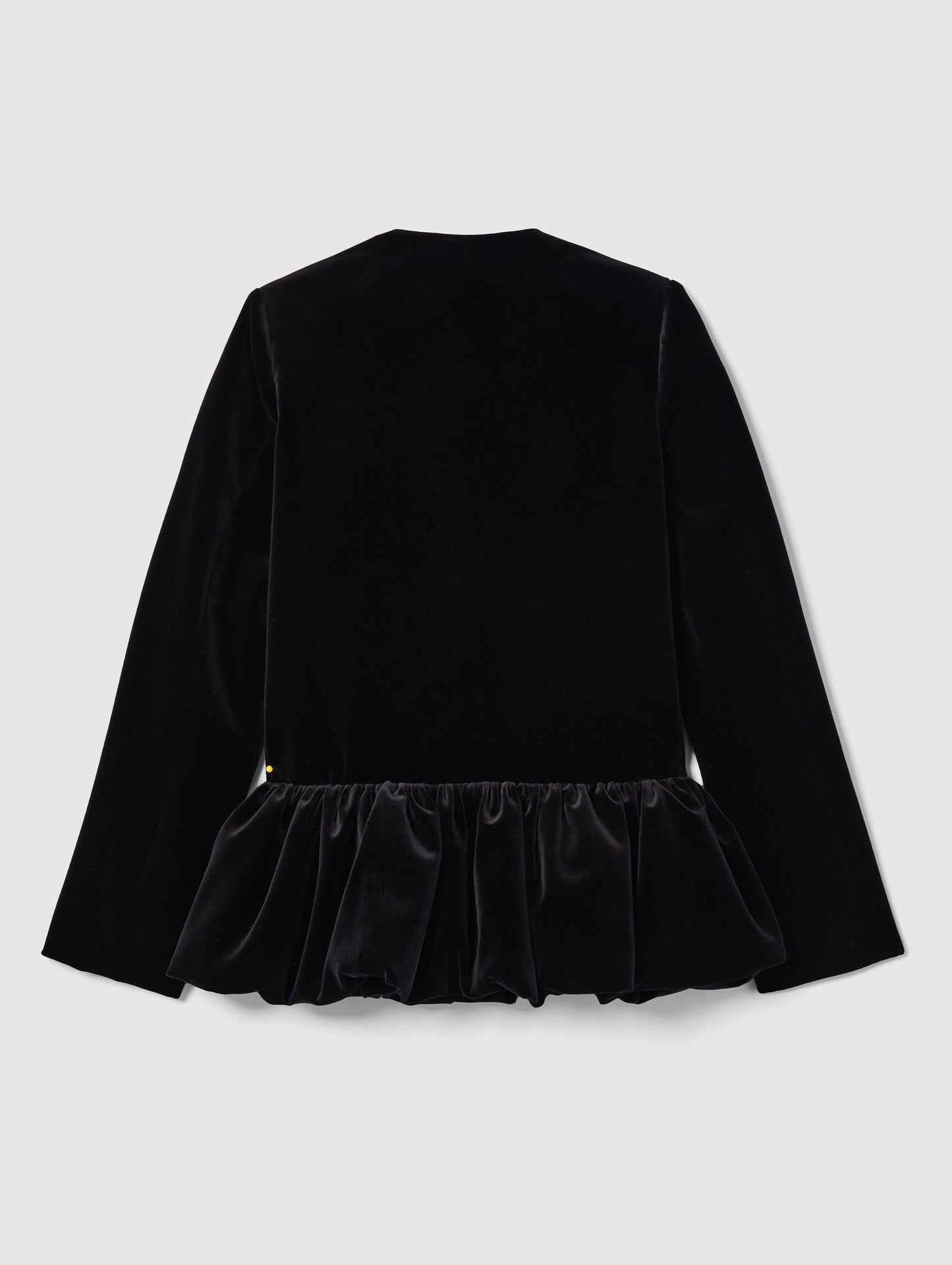 VELVET PEPLUM JACKET IN MIDNIGHT BLACK