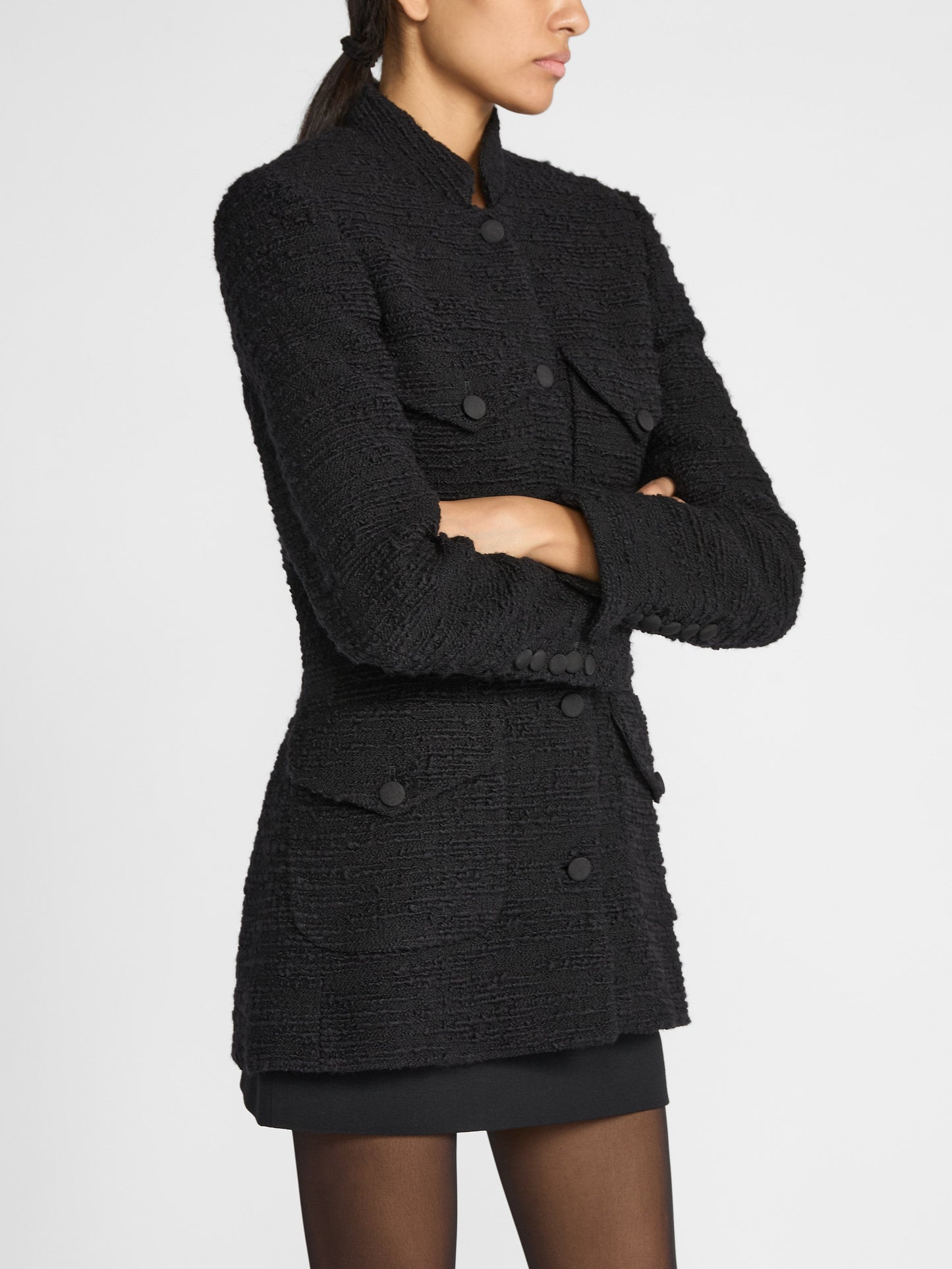 RAJA JACKET IN BLACK TEXTURED TWEED