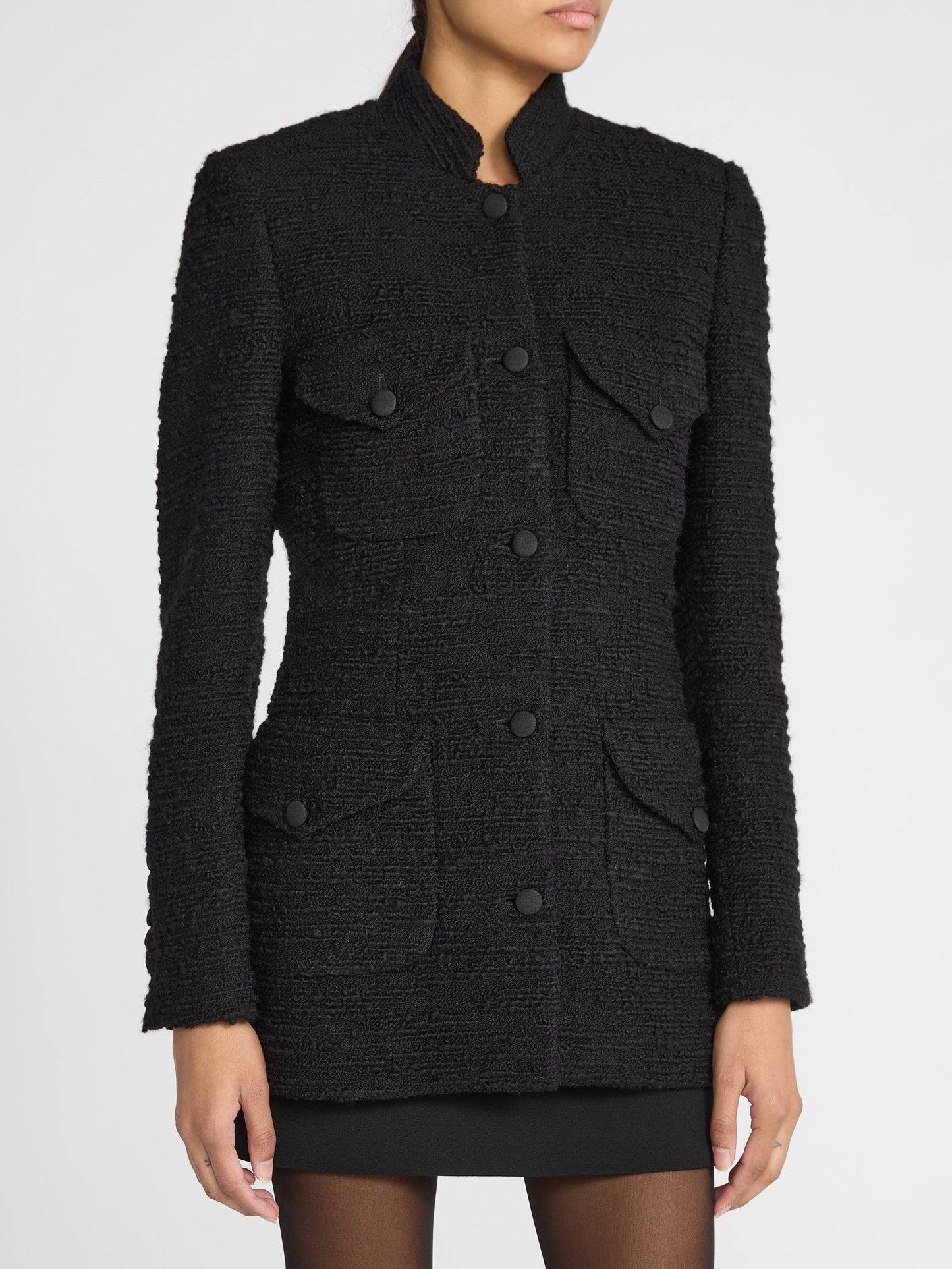 RAJA JACKET IN BLACK TEXTURED TWEED