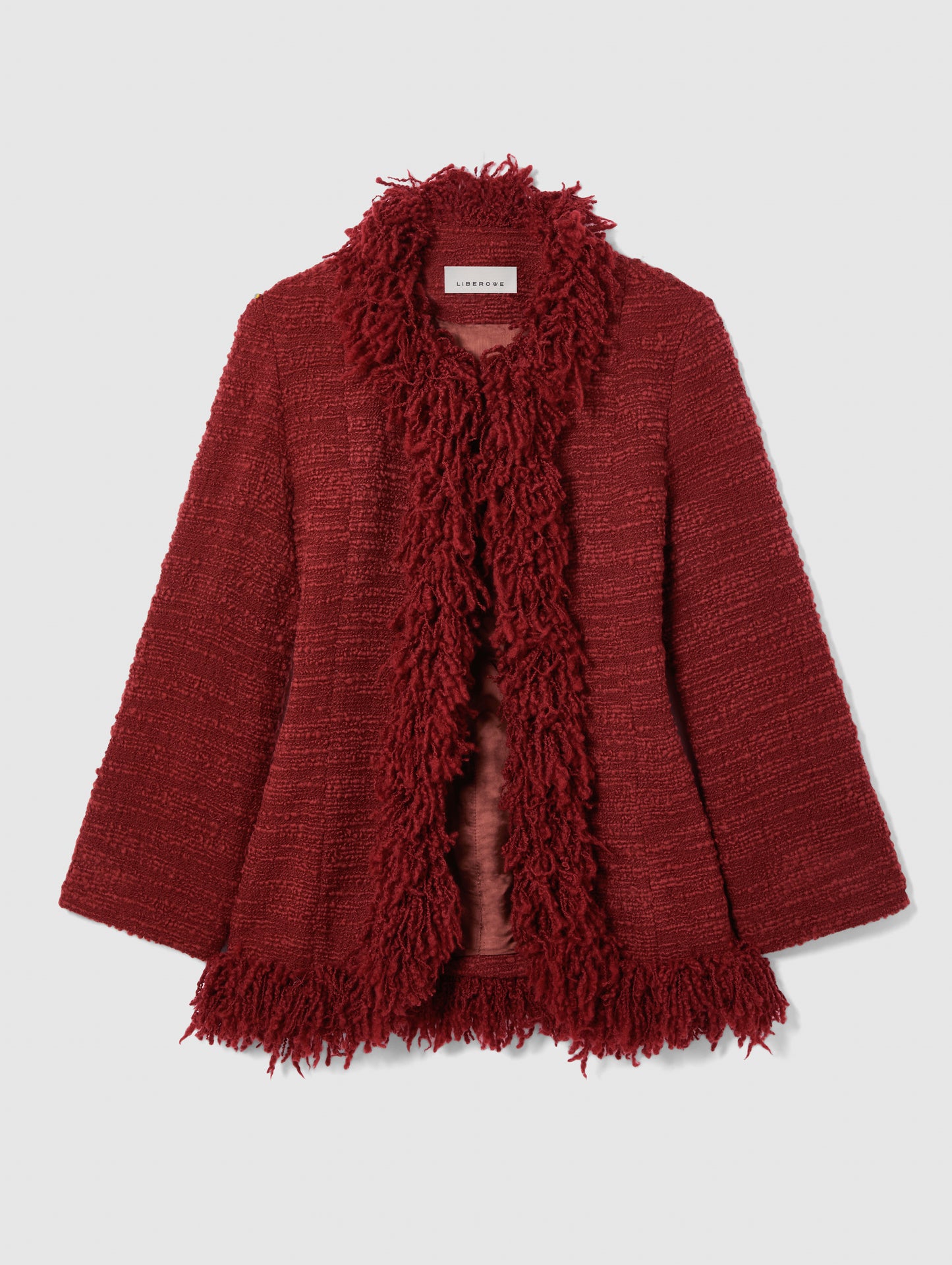 FRINGE JACKET IN BERRY RED