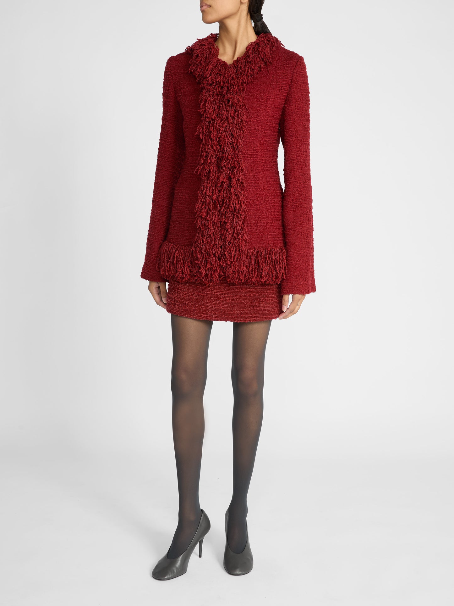 FRINGE JACKET IN BERRY RED