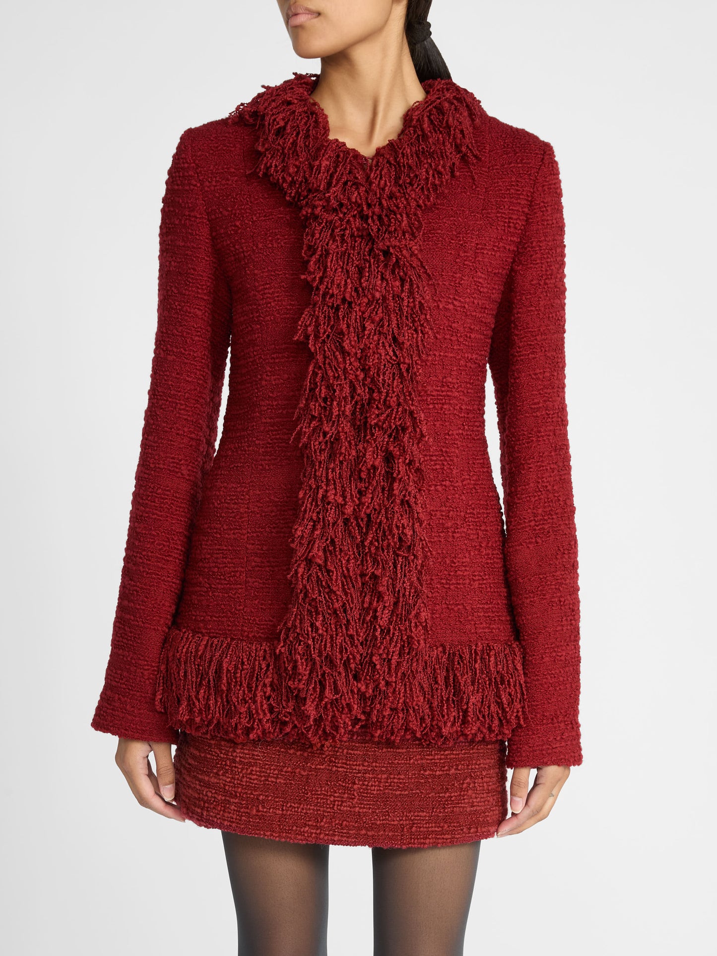 FRINGE JACKET IN BERRY RED