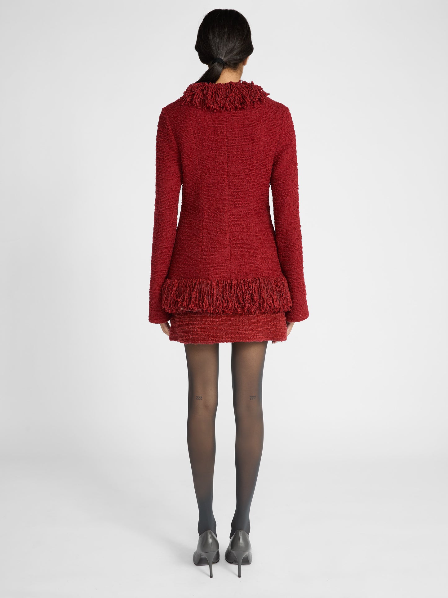 FRINGE JACKET IN BERRY RED