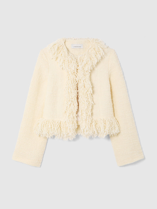 CROPPED FRINGE JACKET IN VANILLA CREAM