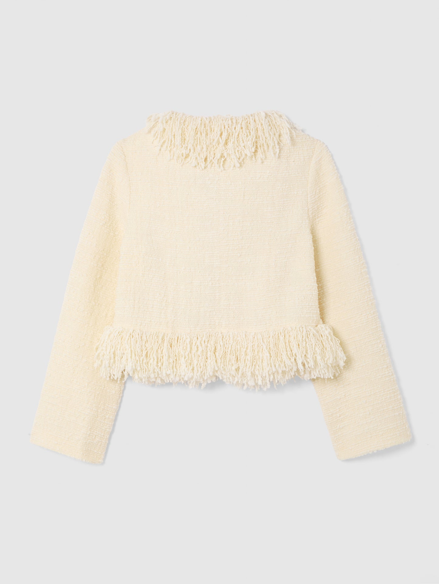 CROPPED FRINGE JACKET IN VANILLA CREAM