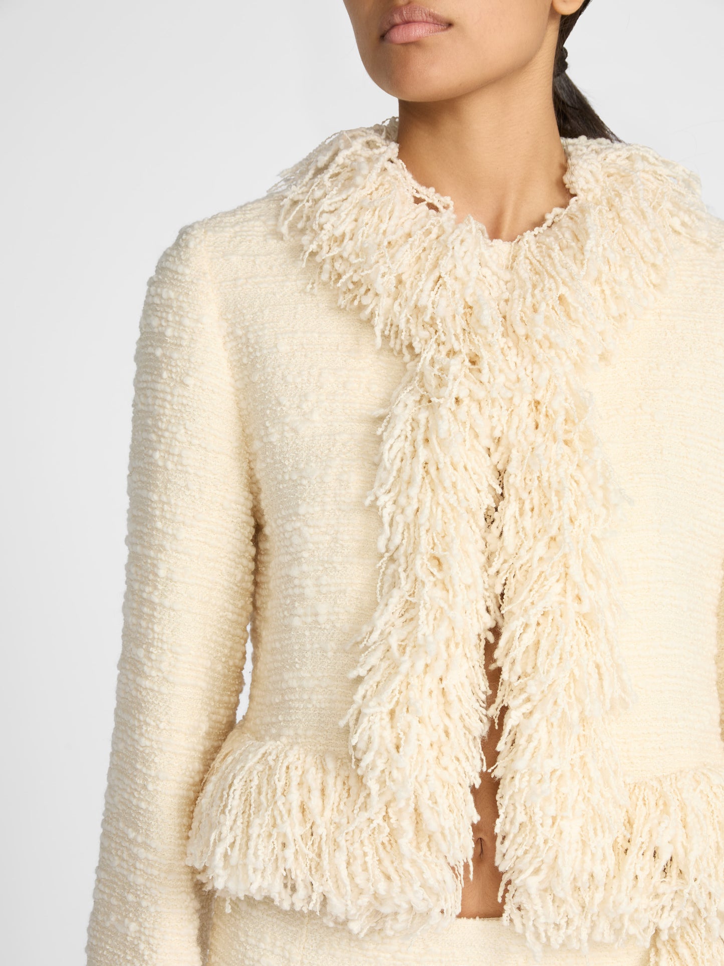 CROPPED FRINGE JACKET IN VANILLA CREAM