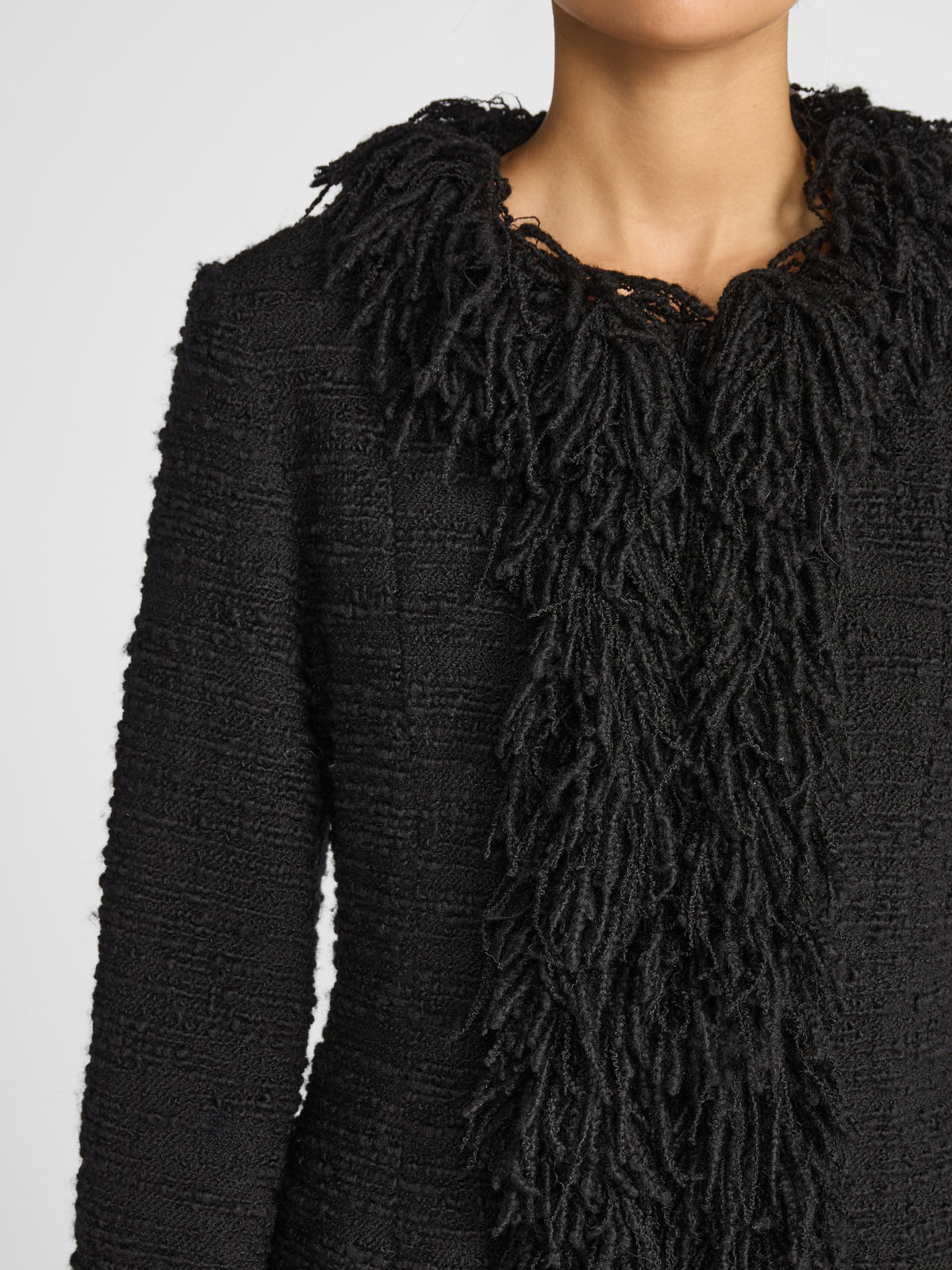 FRINGE JACKET IN BLACK TWEED