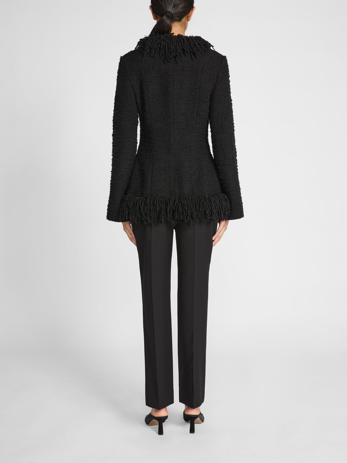 FRINGE JACKET IN BLACK TWEED