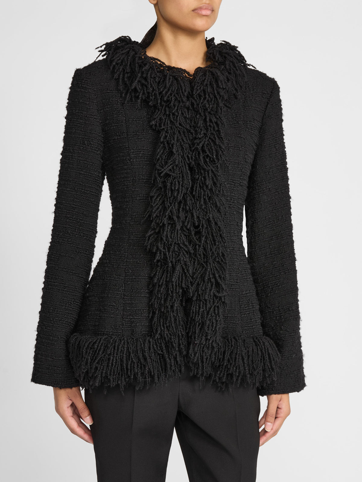 FRINGE JACKET IN BLACK TWEED