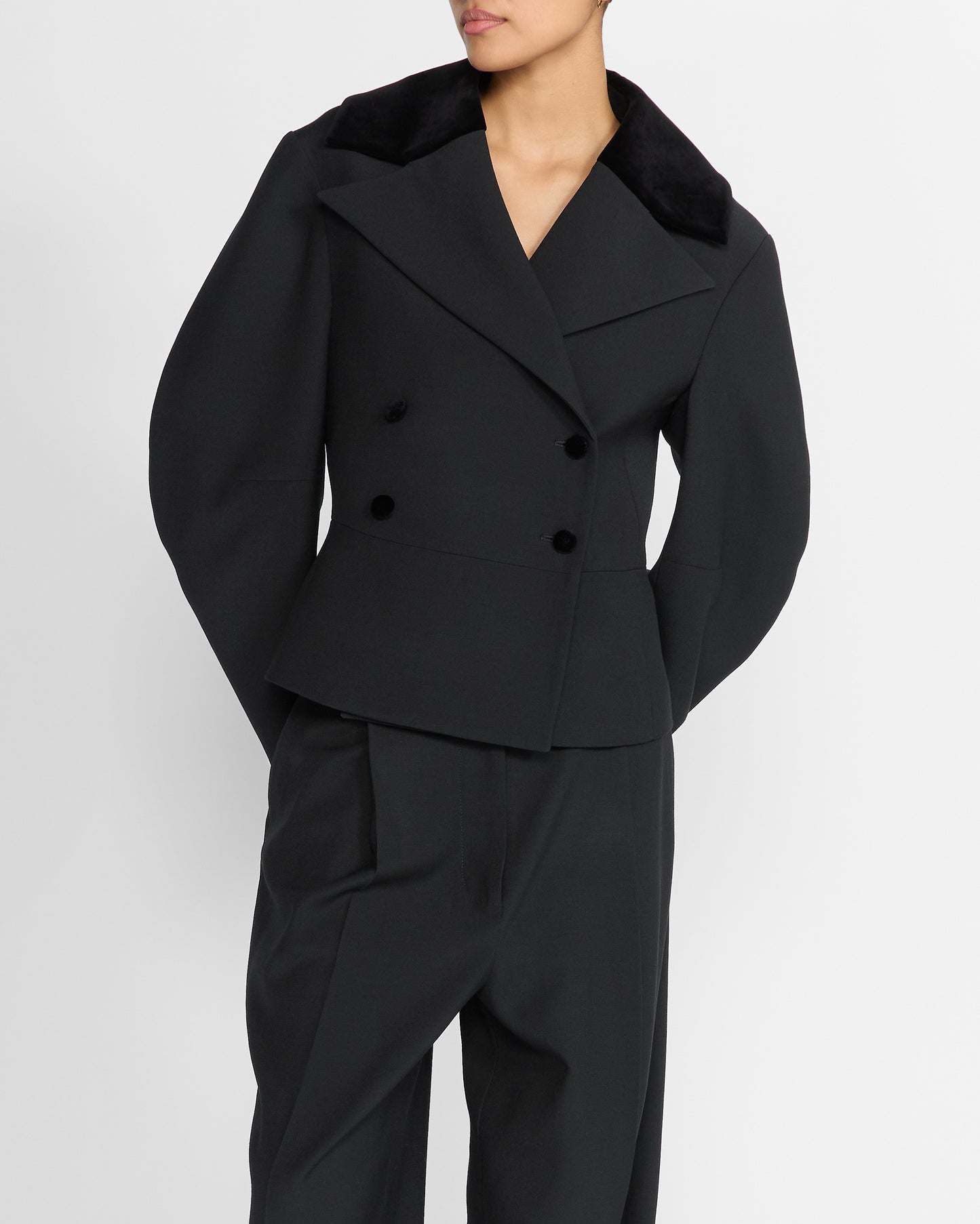 JIANI JACKET IN BLACK WOOL AND VELVET