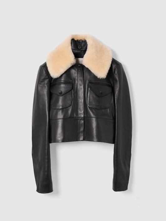 CROPPED RAJA JACKET IN BLACK LEATHER