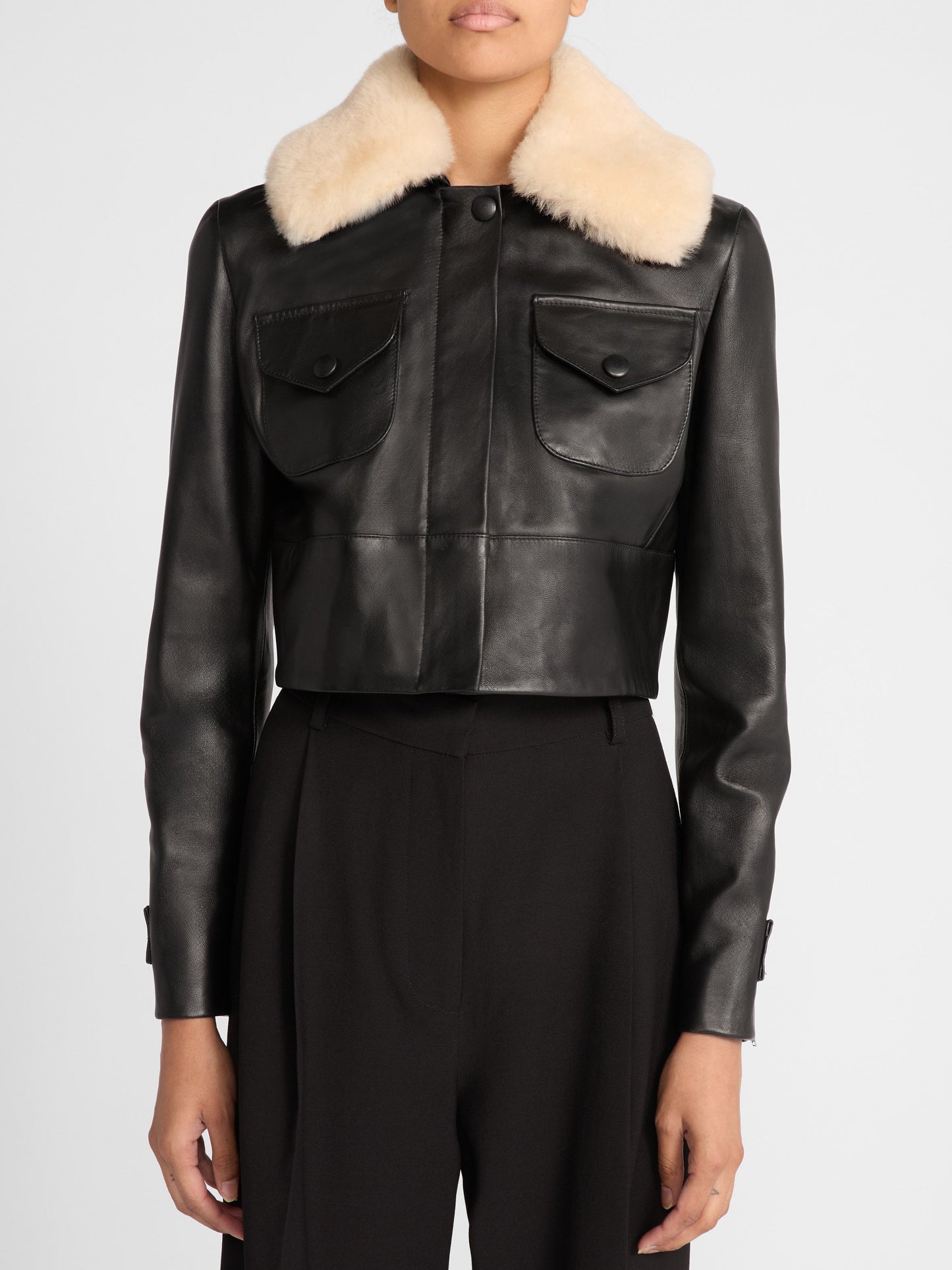CROPPED RAJA JACKET IN BLACK LEATHER