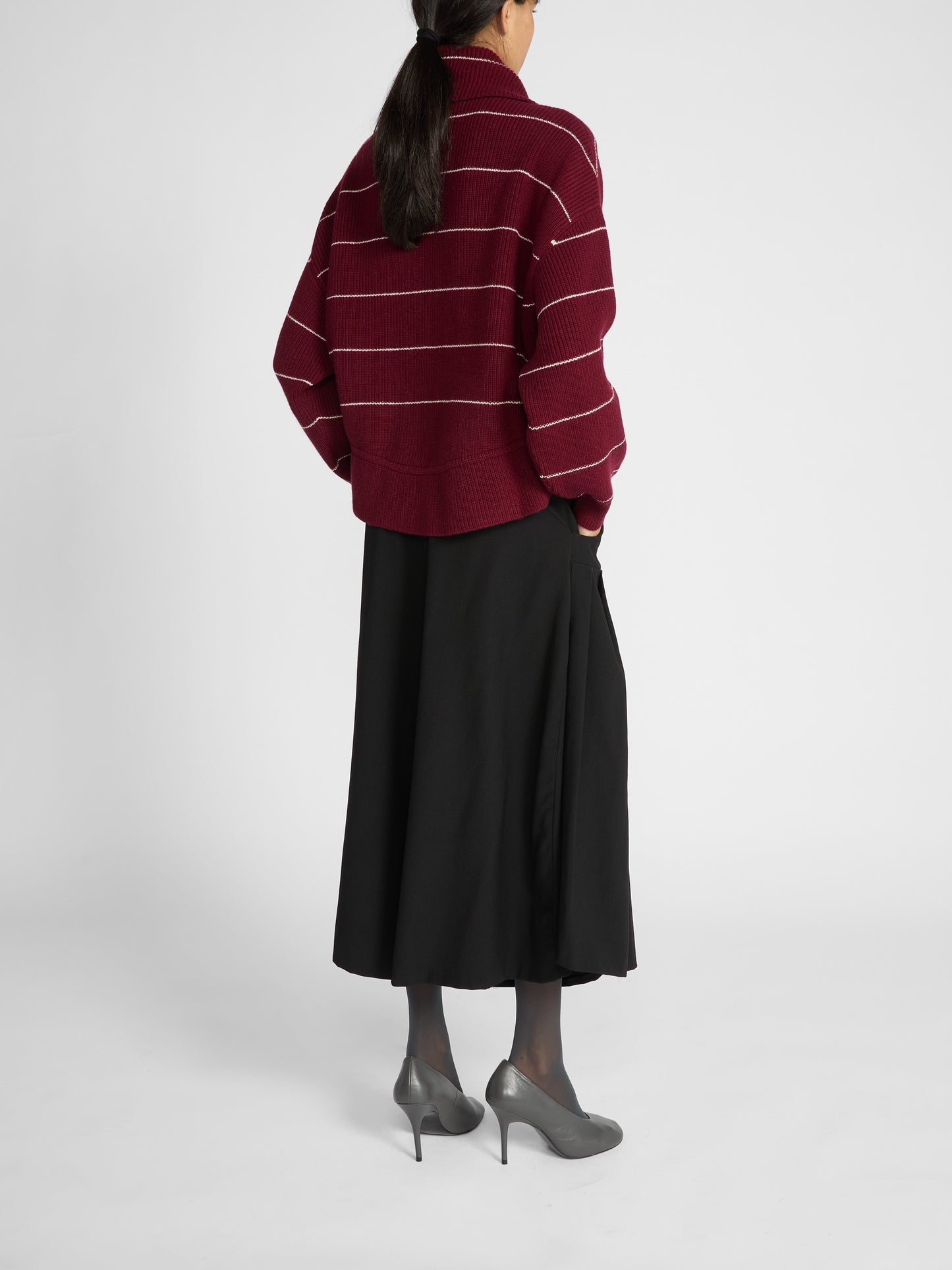 ETHEL CASHMERE CARDIGAN IN BORDEAUX STRIPE