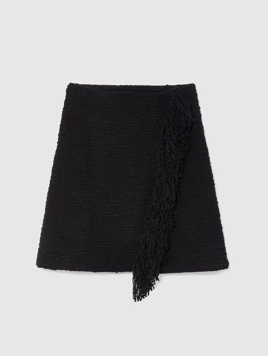 FRINGE MINI SKIRT IN BLACK TWEED