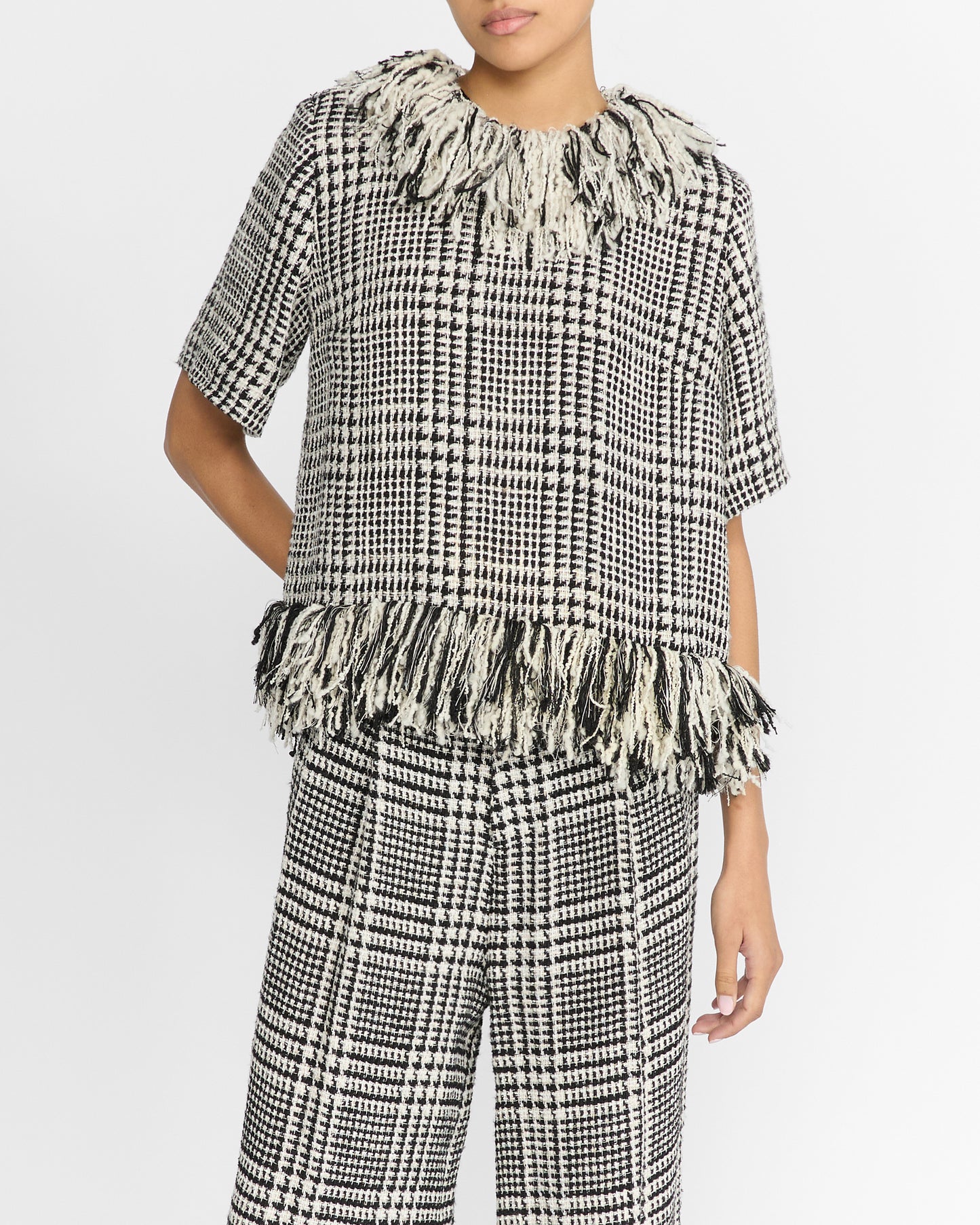 FRINGE TOP IN BLACK & WHITE CHECK