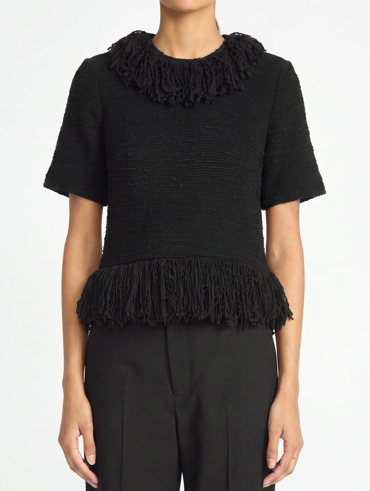 FRINGE TOP IN BLACK TWEED