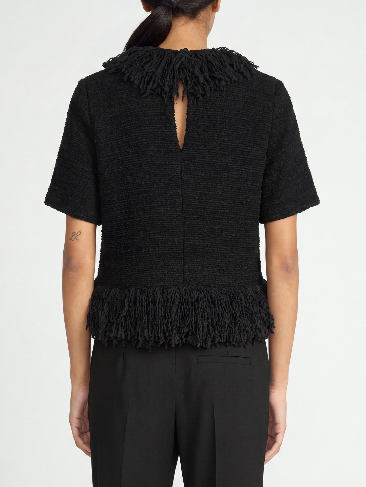 FRINGE TOP IN BLACK TWEED