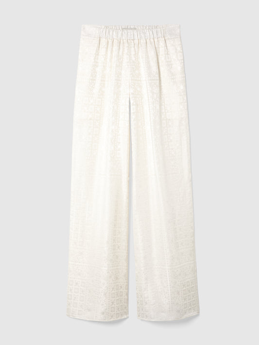 PALAZZO SILK TROUSERS IN IVORY JACQUARD
