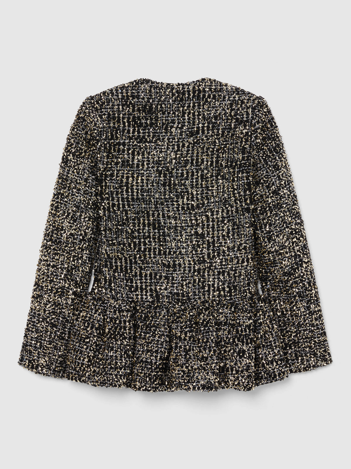 Black wool tweed jacket with Nehru collar and four flap pockets, Liberowe
