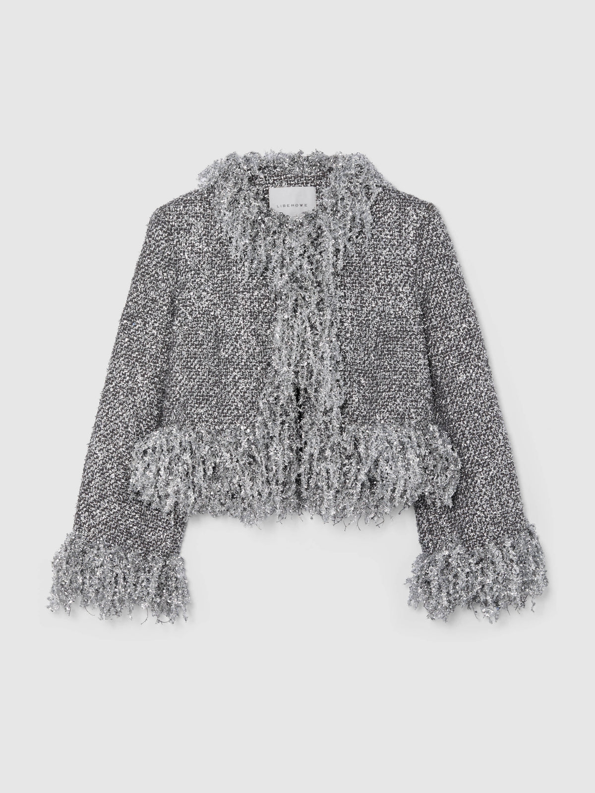 SILVER METALLIC CROPPED FRINGE JACKET