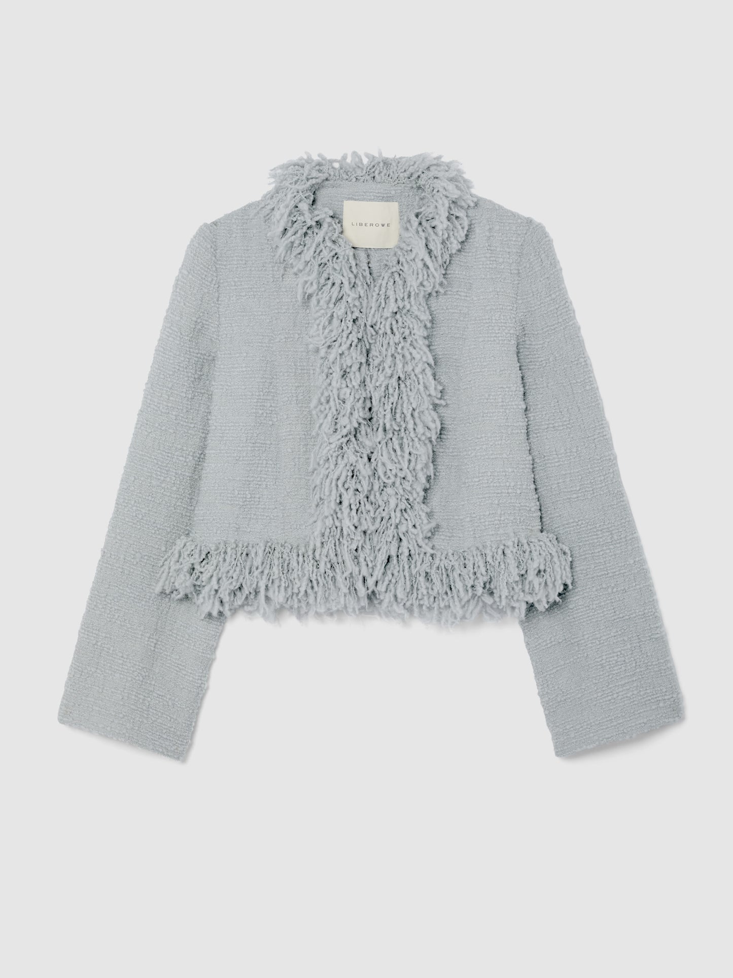 CROPPED FRINGE JACKET IN ICE BLUE