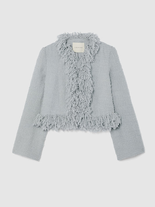 CROPPED FRINGE JACKET IN ICE BLUE