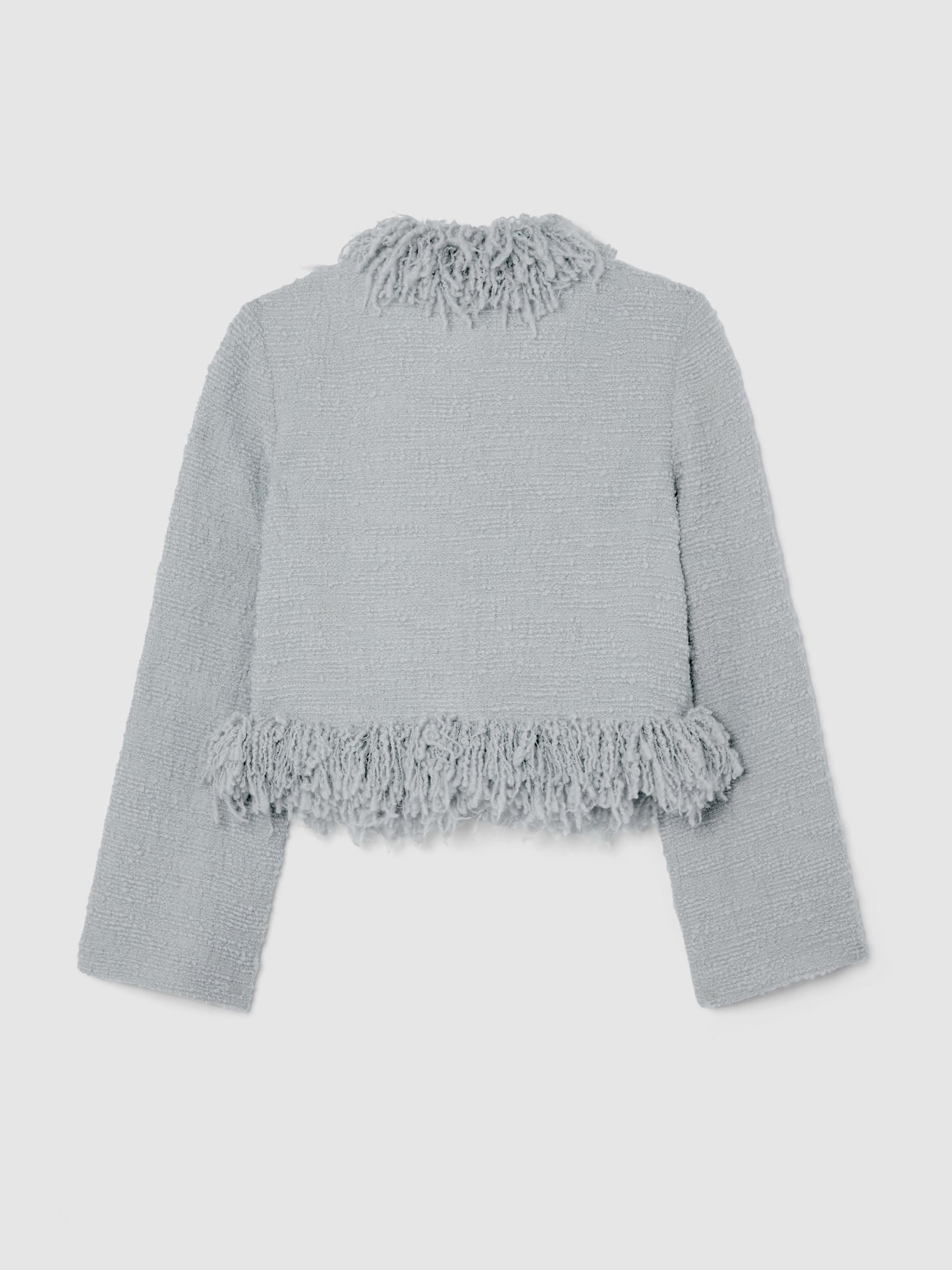 CROPPED FRINGE JACKET IN ICE BLUE