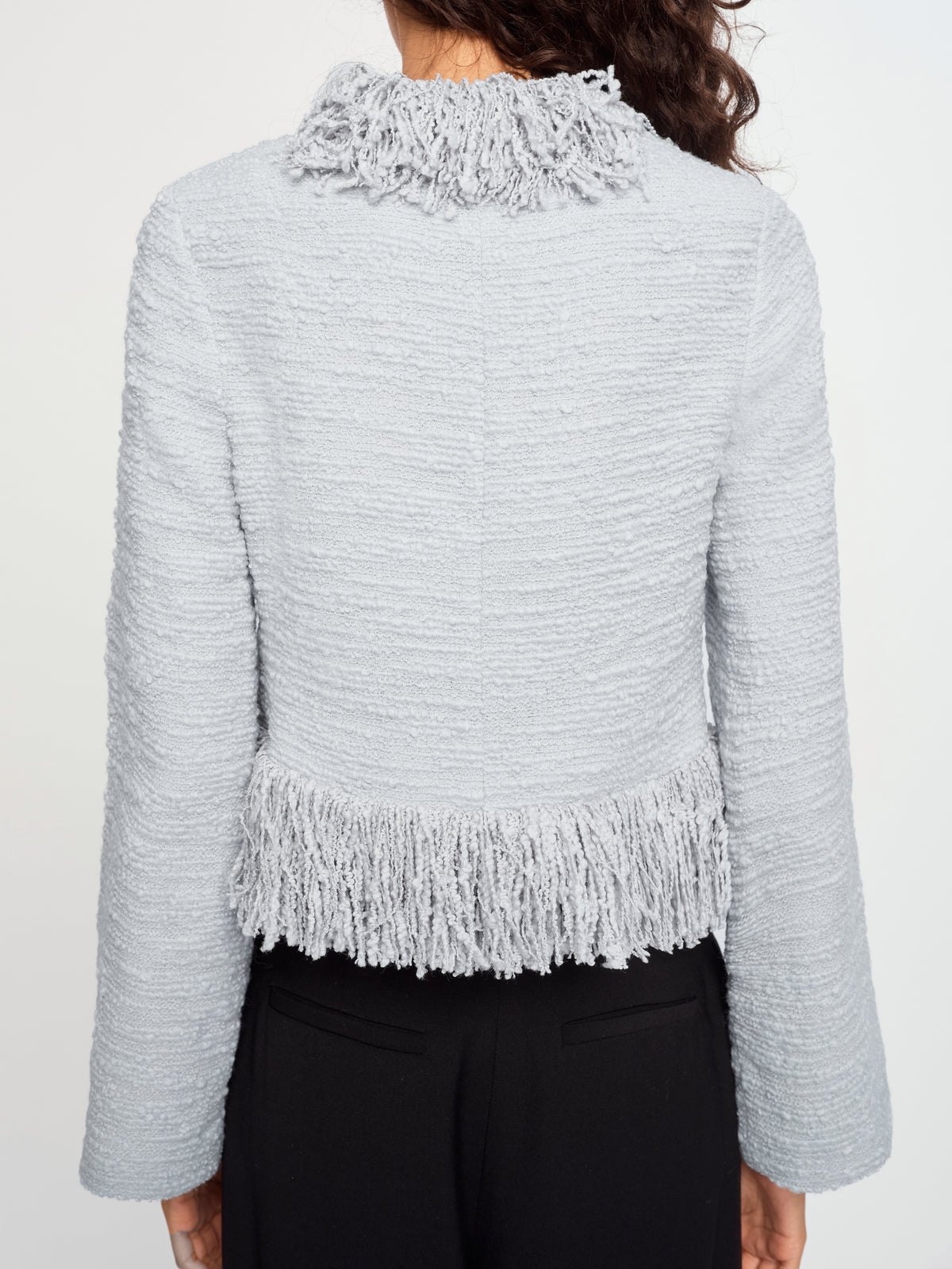 CROPPED FRINGE JACKET IN ICE BLUE