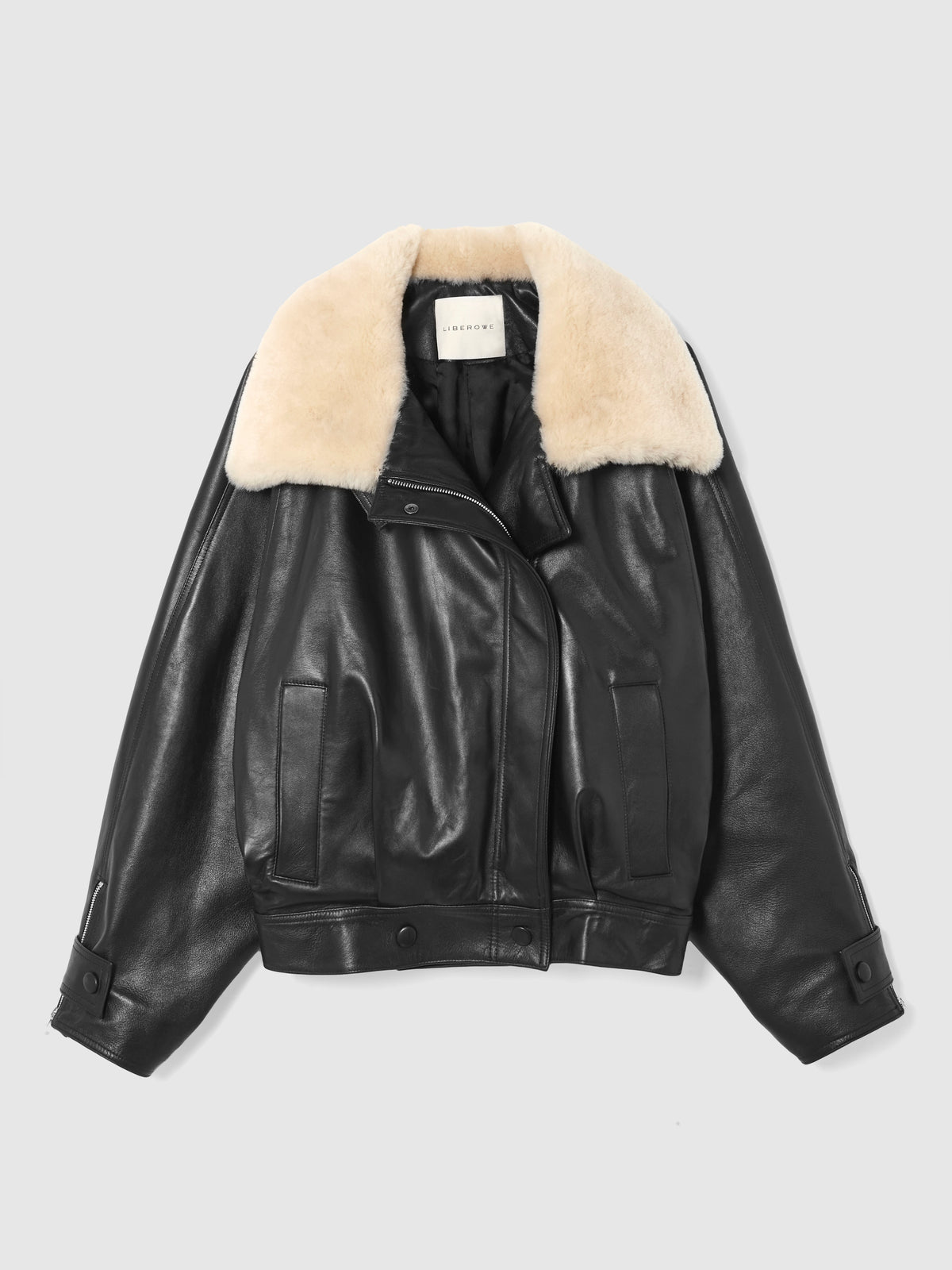 LEATHER JACKET WITH SHEARLING COLLAR