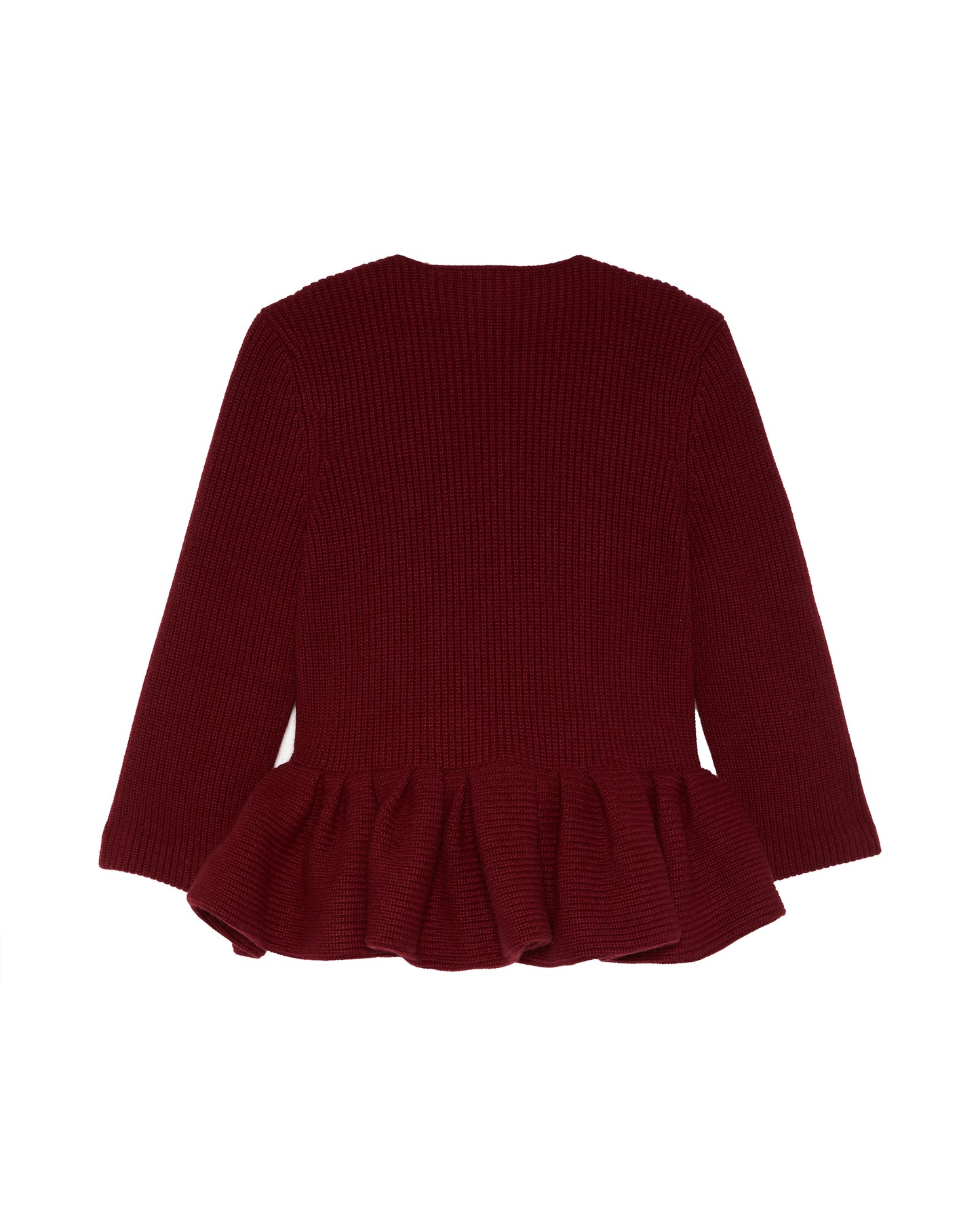 BURGUNDY PEPLUM KNITTED CARDIGAN