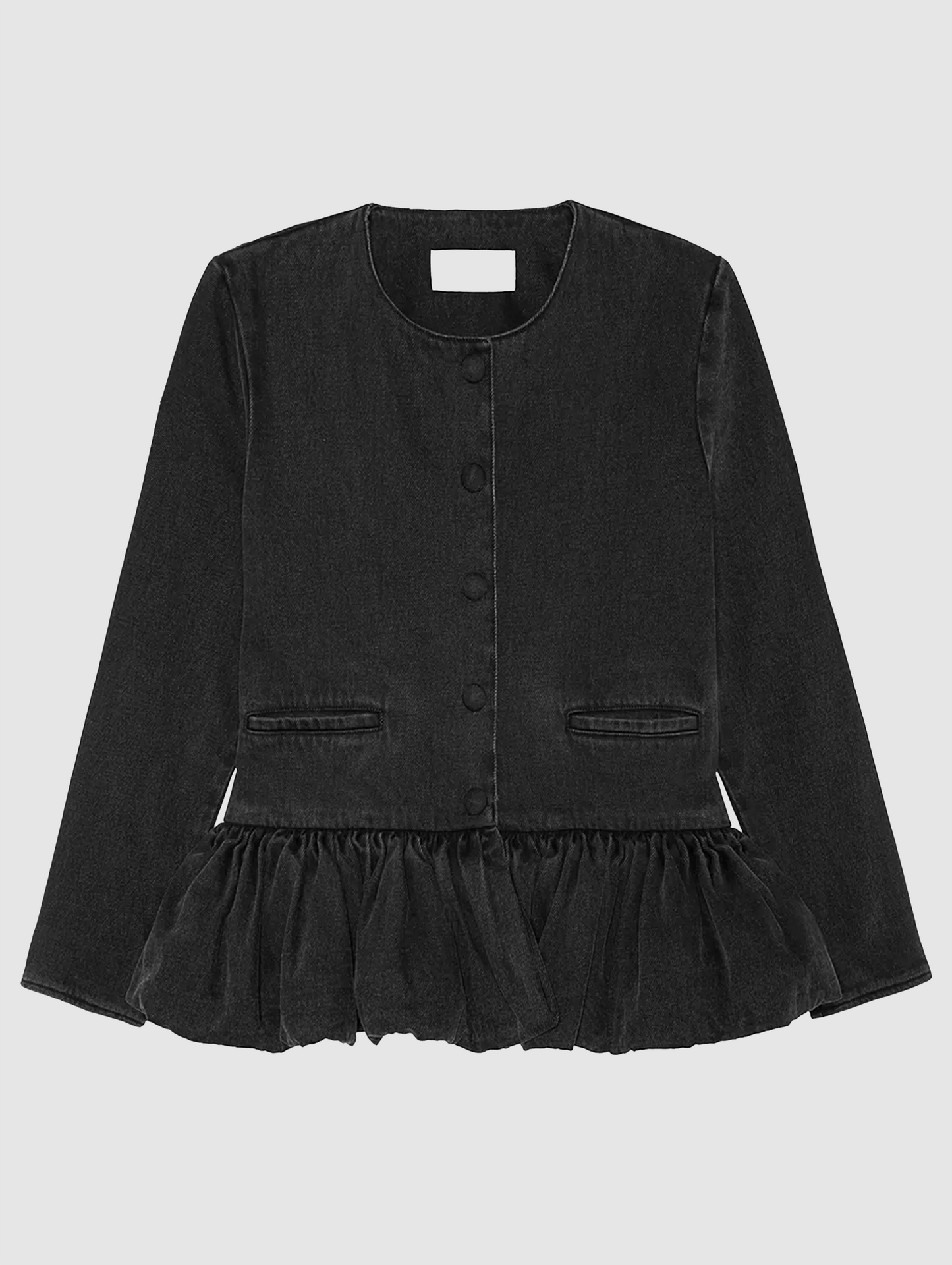 BLACK DENIM PEPLUM JACKET – LIBEROWE