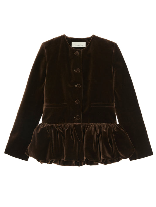 CHOCOLATE VELVET PEPLUM JACKET