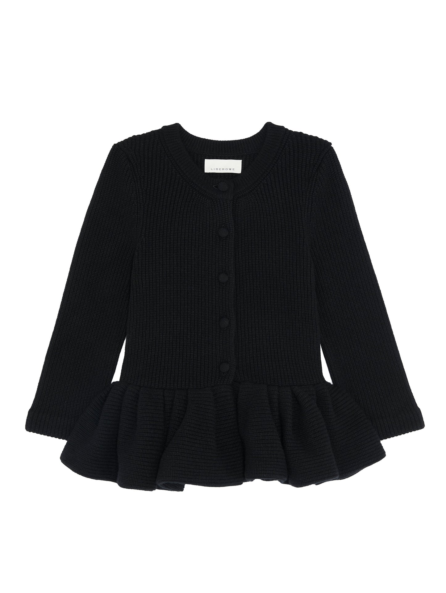 BLACK PEPLUM CASHMERE CARDIGAN