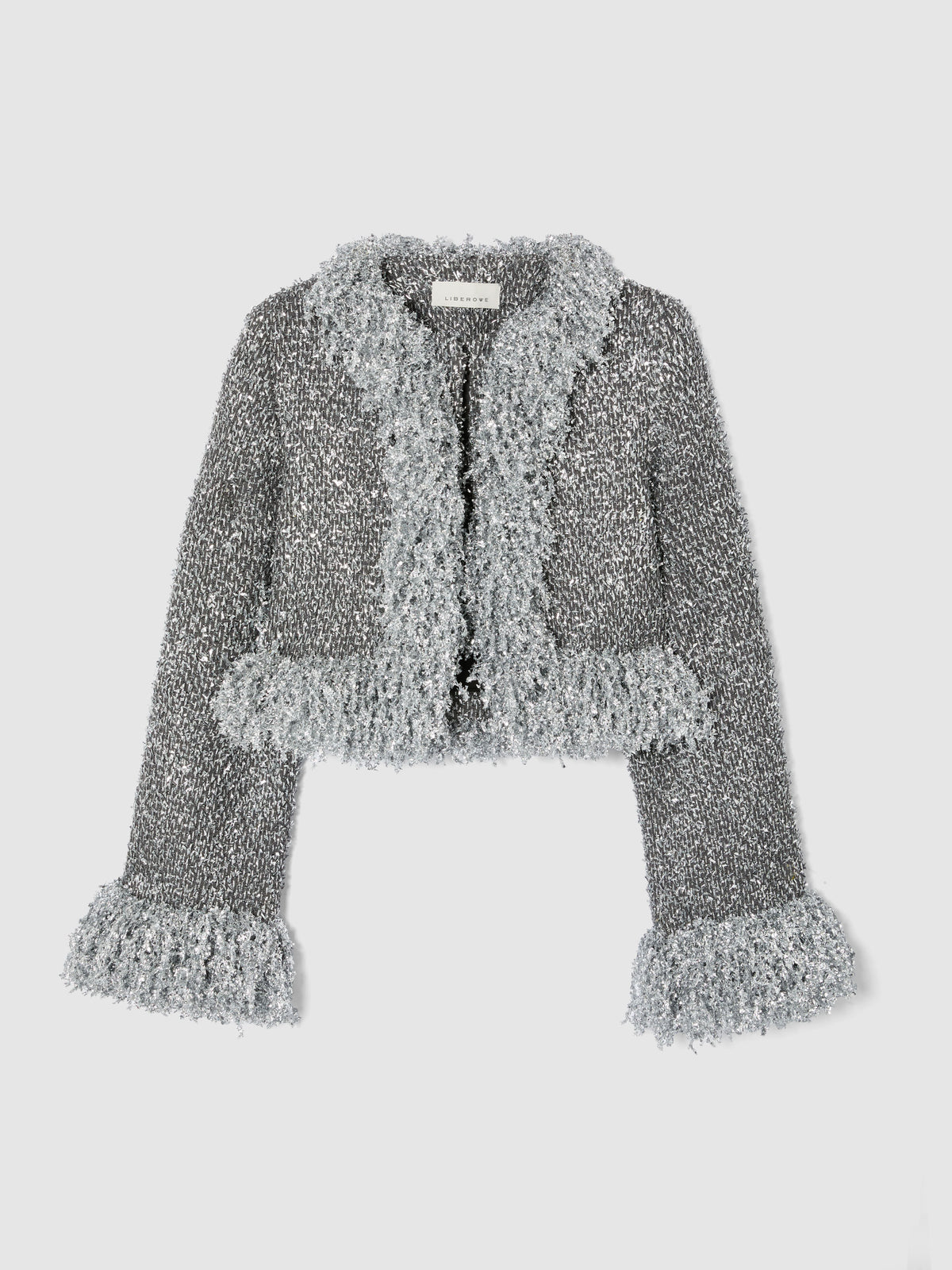 SILVER METALLIC CROPPED FRINGE JACKET