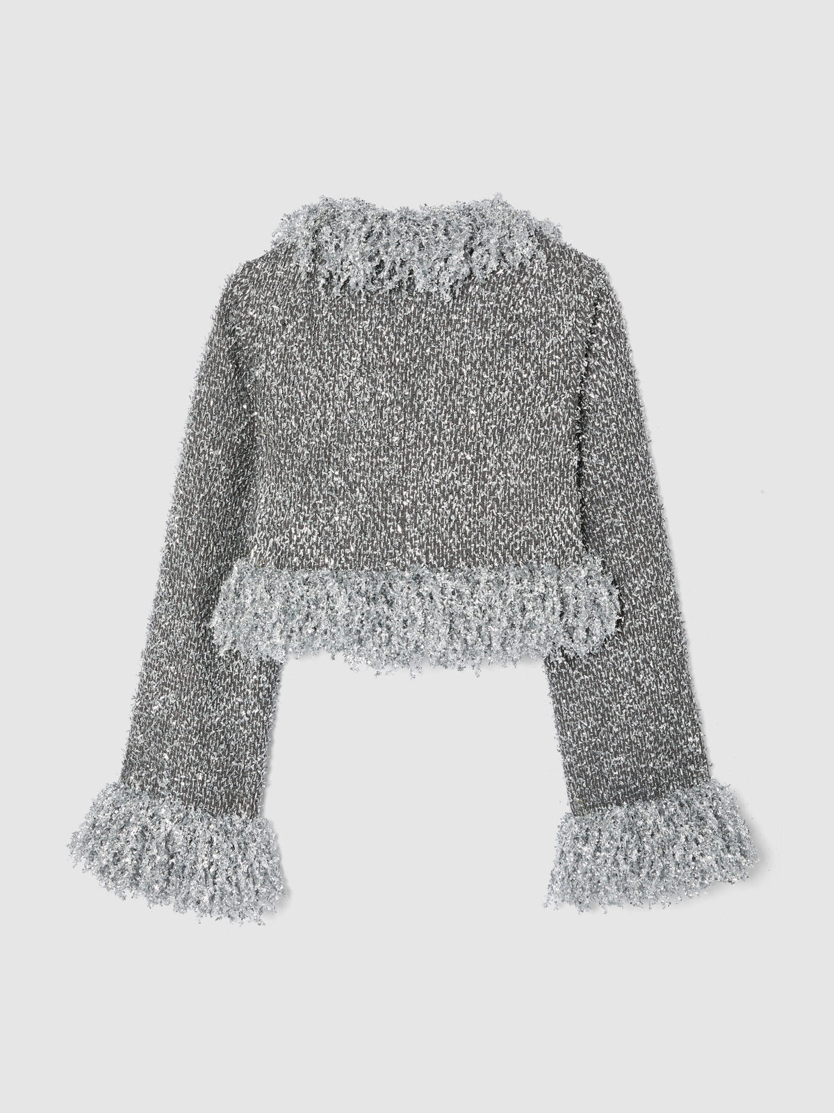 SILVER METALLIC CROPPED FRINGE JACKET