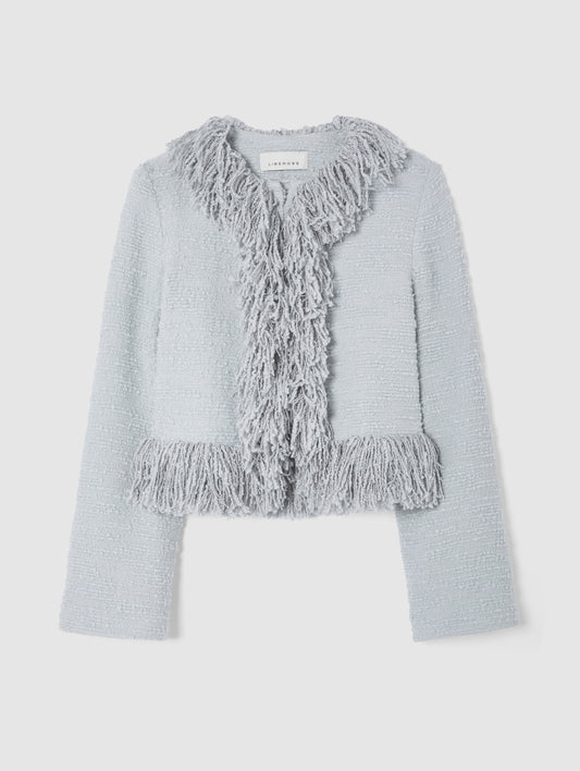 CROPPED FRINGE JACKET IN ICE BLUE