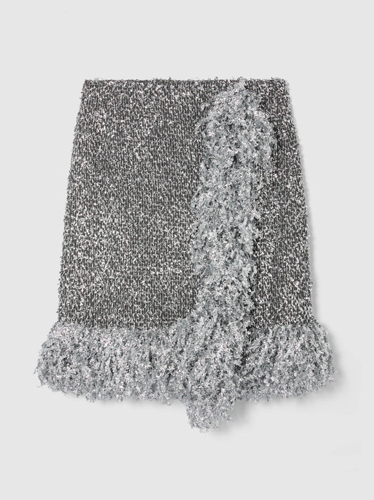 SILVER METALLIC FRINGE SKIRT