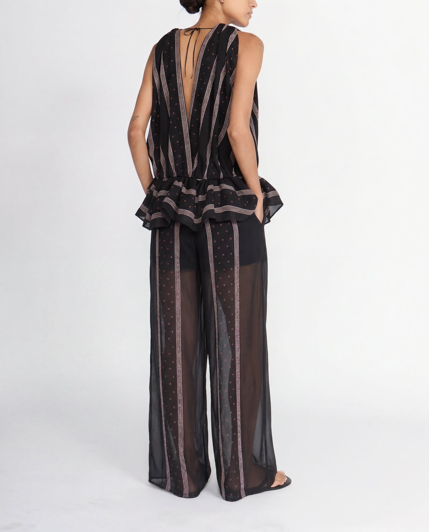 SILK STRIPE PALAZZO TROUSERS