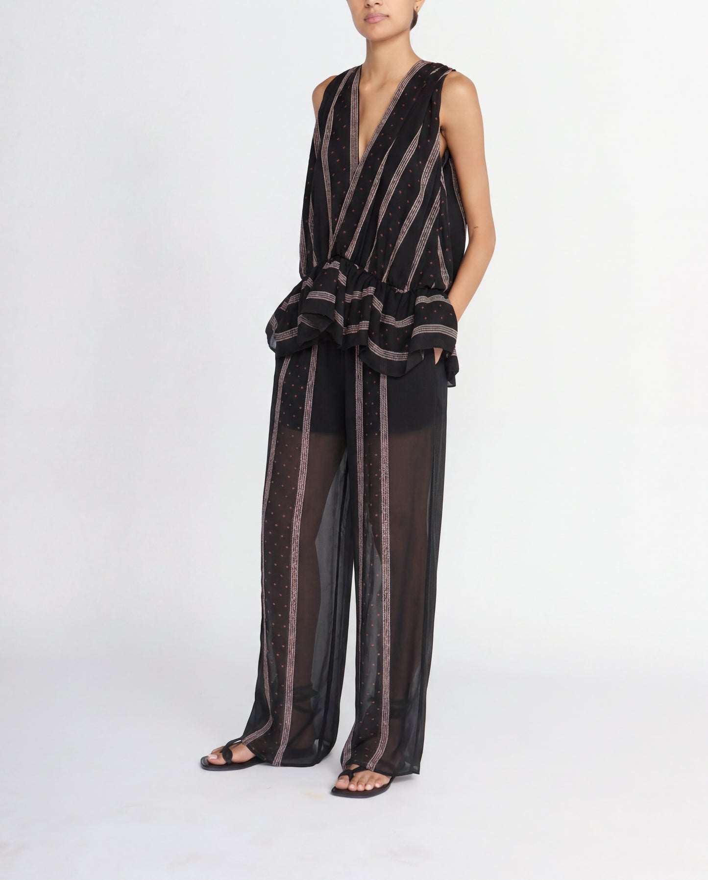 SILK STRIPE PALAZZO TROUSERS