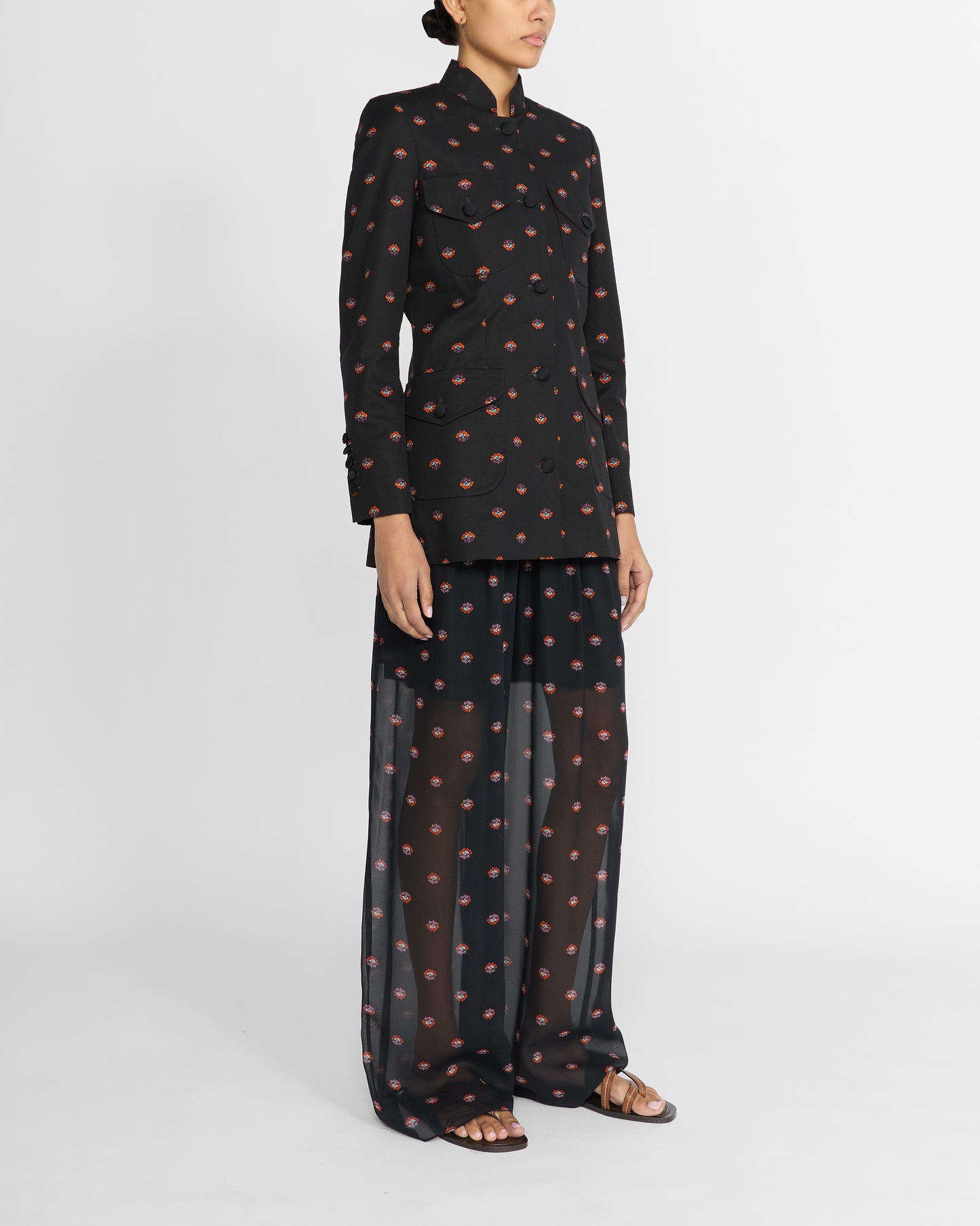 FLORAL PRINT SILK PALAZZO TROUSERS