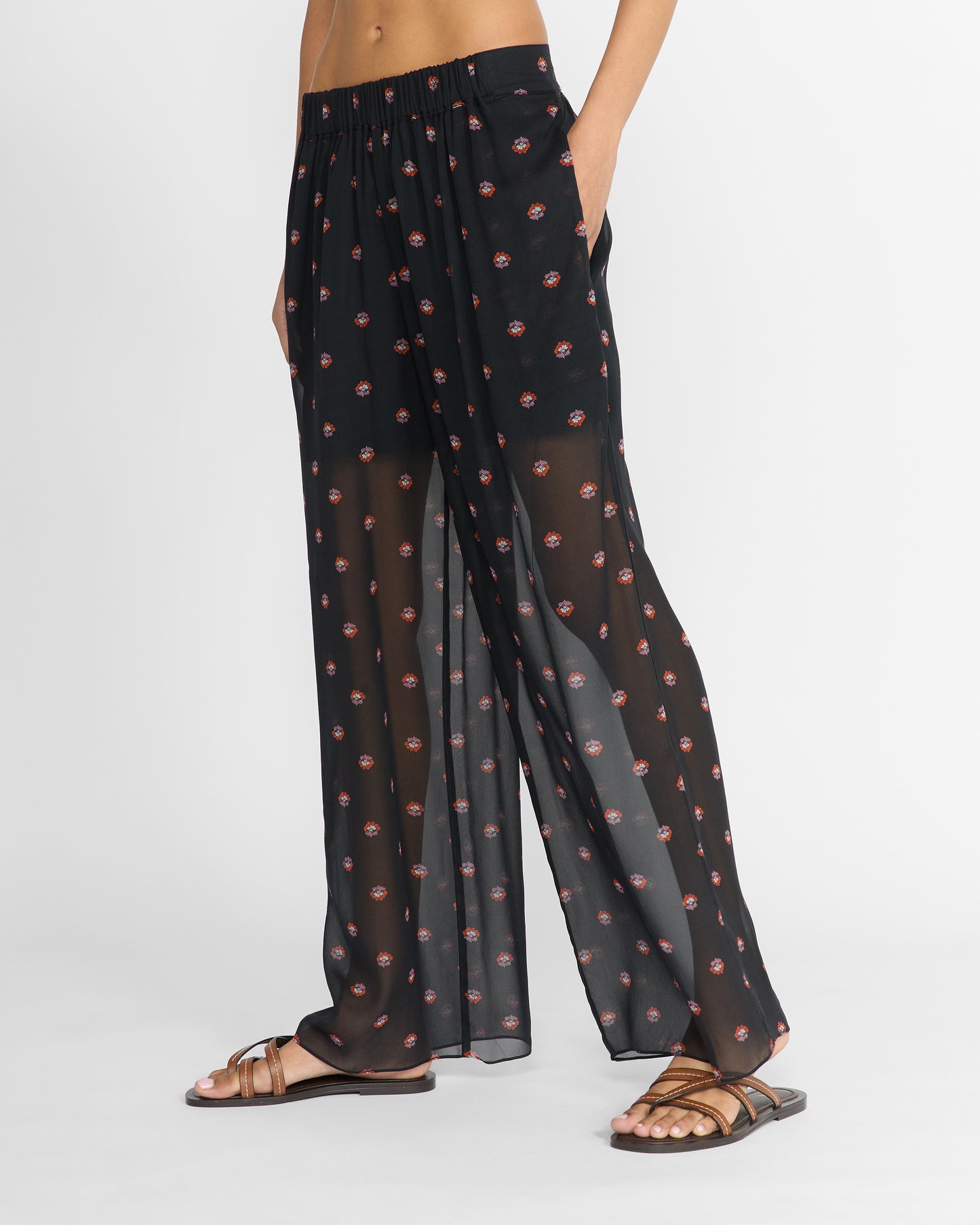 FLORAL PRINT SILK PALAZZO TROUSERS