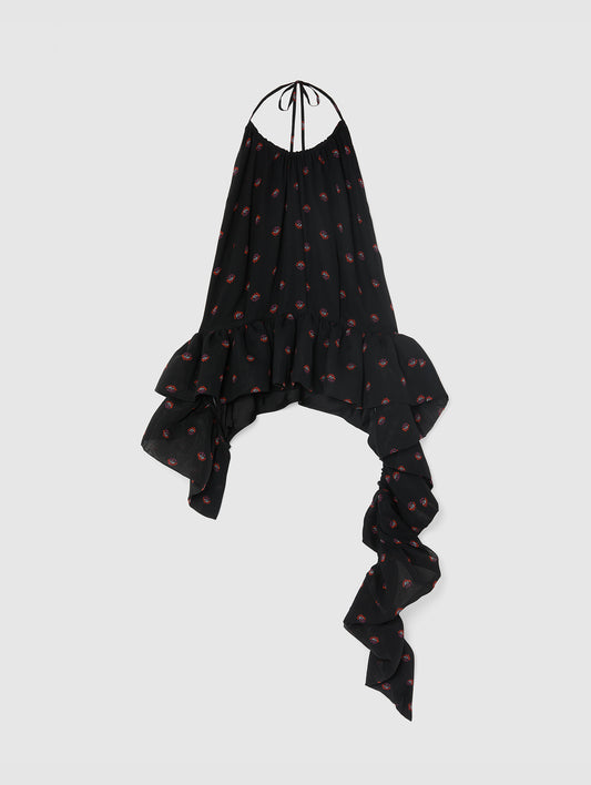 TAMARA PEPLUM TOP BLACK PRINT