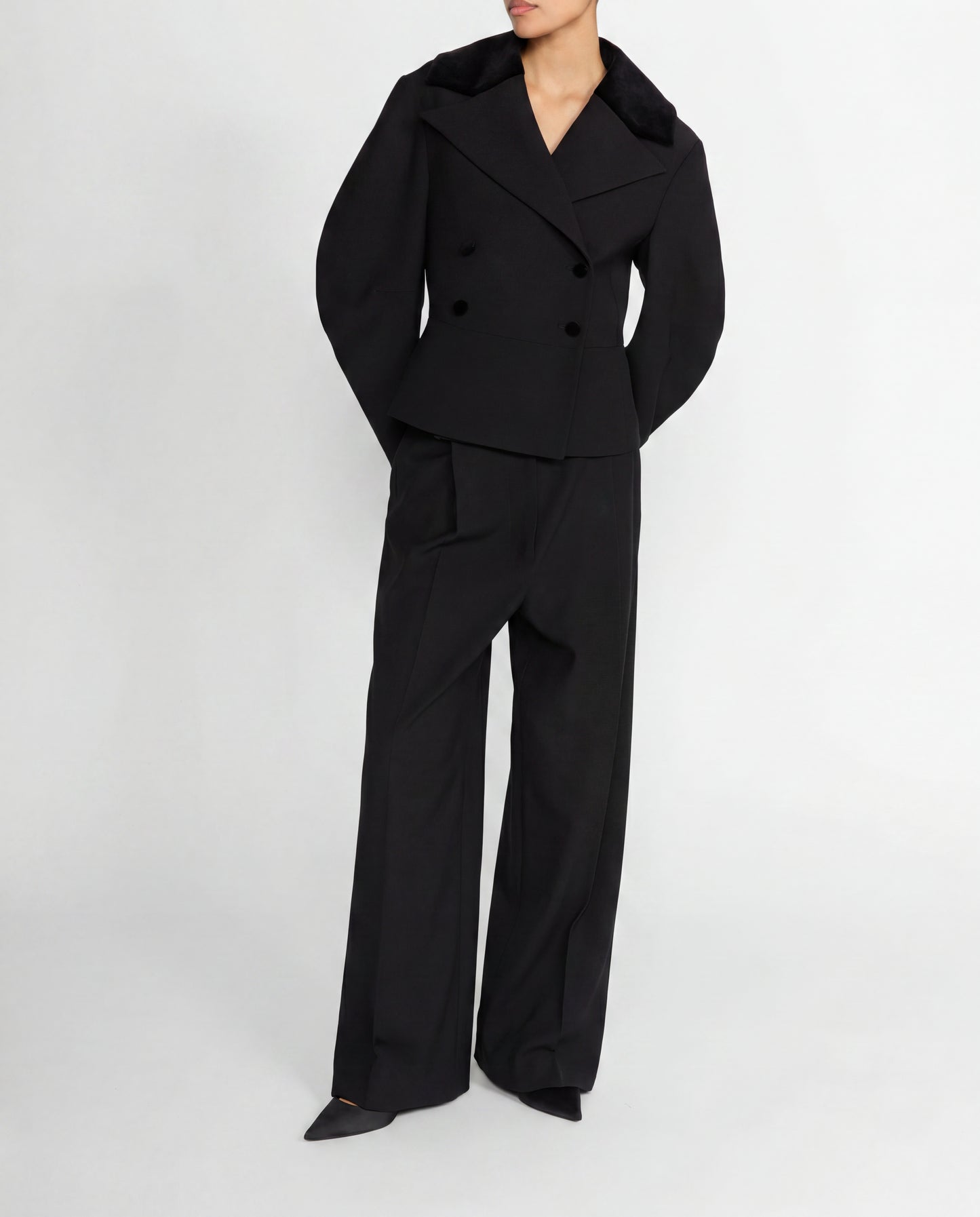 JIANI JACKET IN BLACK WOOL AND VELVET