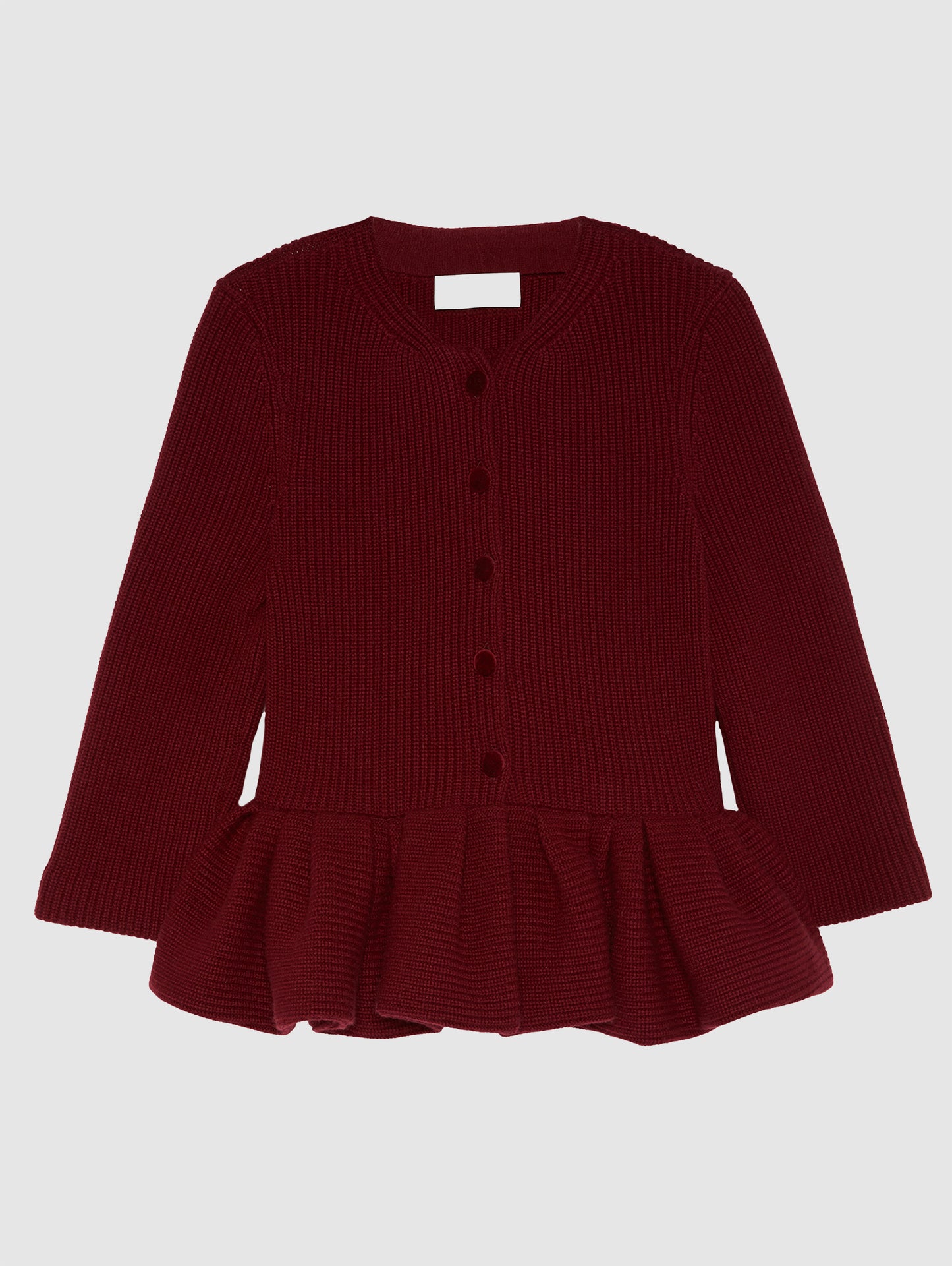 BURGUNDY PEPLUM CASHMERE CARDIGAN