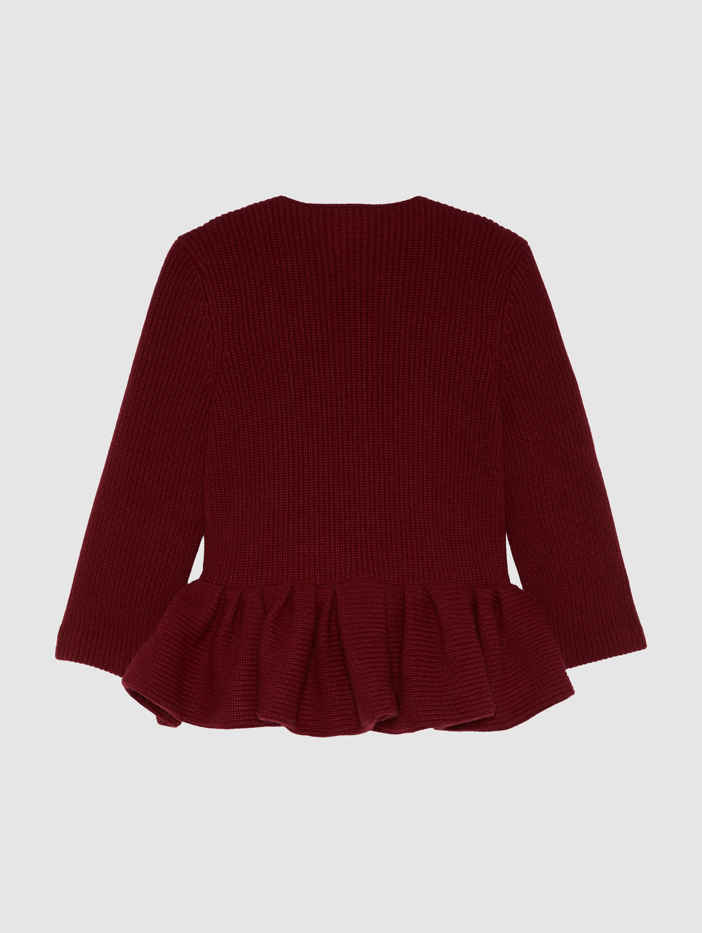 BURGUNDY PEPLUM CASHMERE CARDIGAN