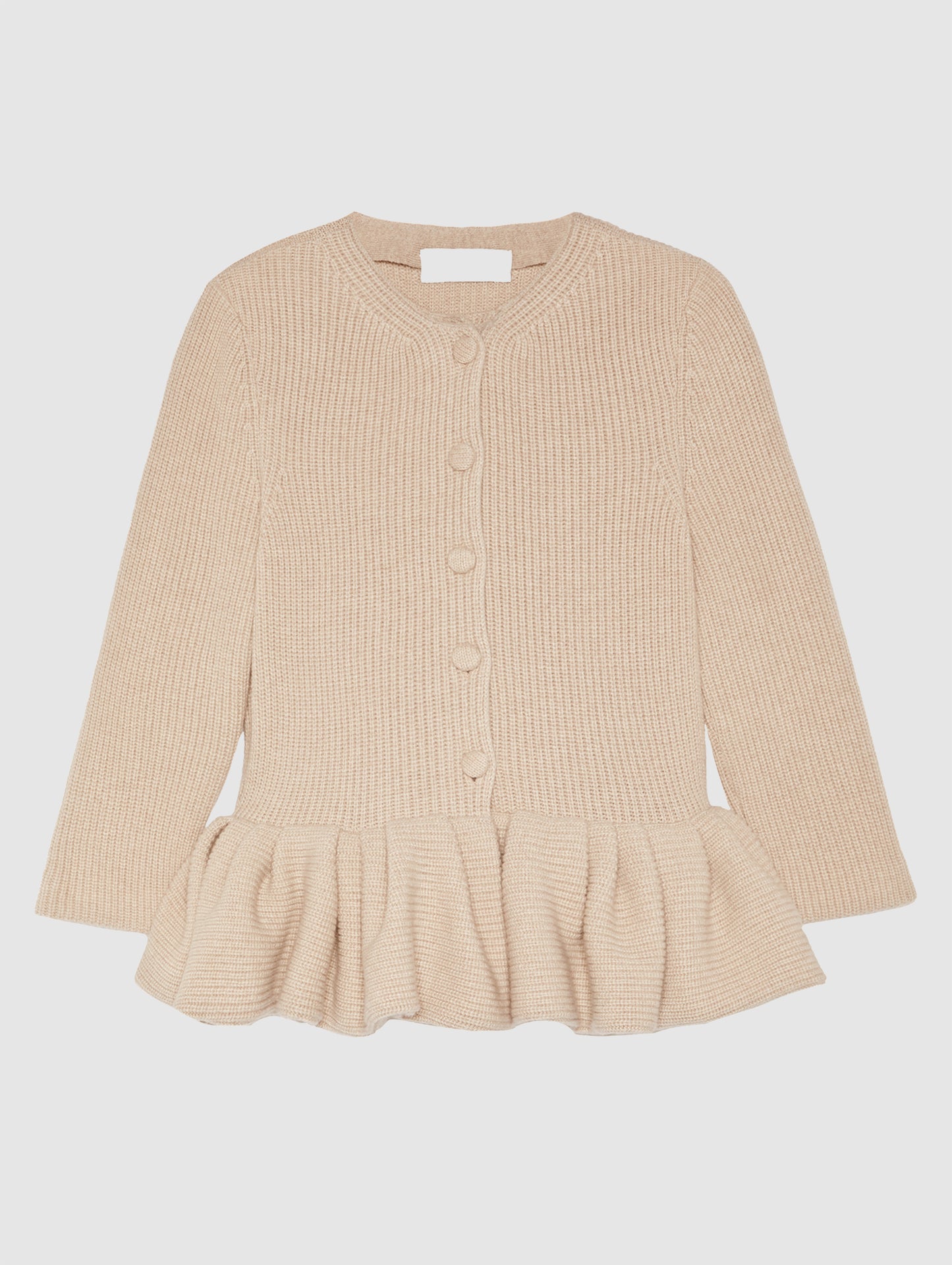 BEIGE PEPLUM CASHMERE CARDIGAN