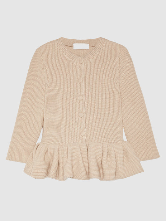 BEIGE PEPLUM CASHMERE CARDIGAN