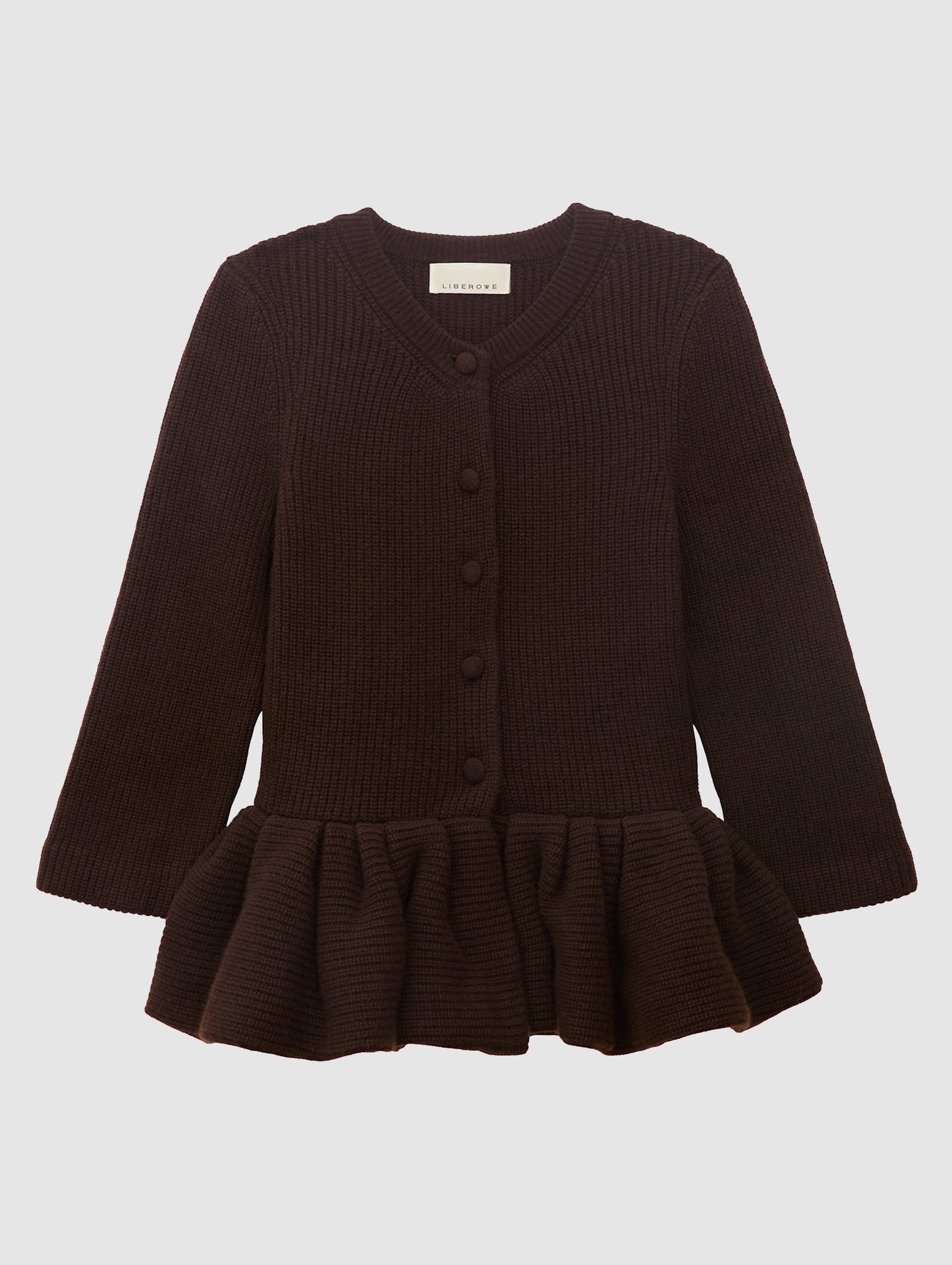 CHOCOLATE PEPLUM CASHMERE CARDIGAN